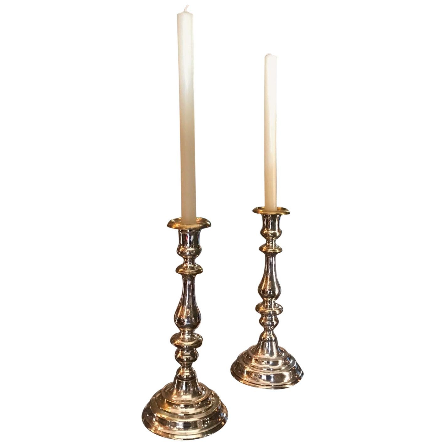 19th Century Candlesticks Candleholder Silver Plated Decorative Object, LA, Pair For Sale
