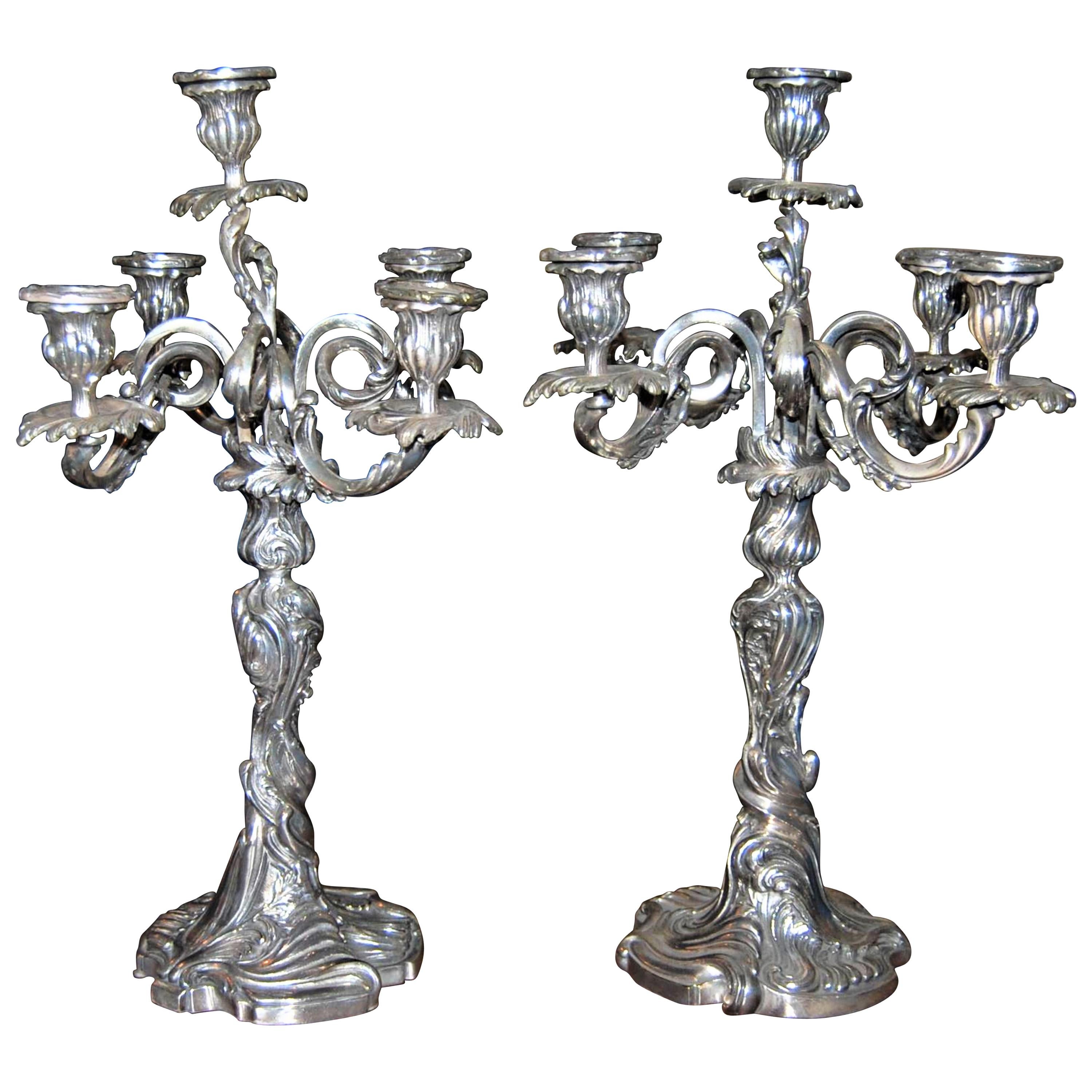 19th C. Candlesticks Candleholder Silver Plated Decorative Antiques Los Angeles For Sale