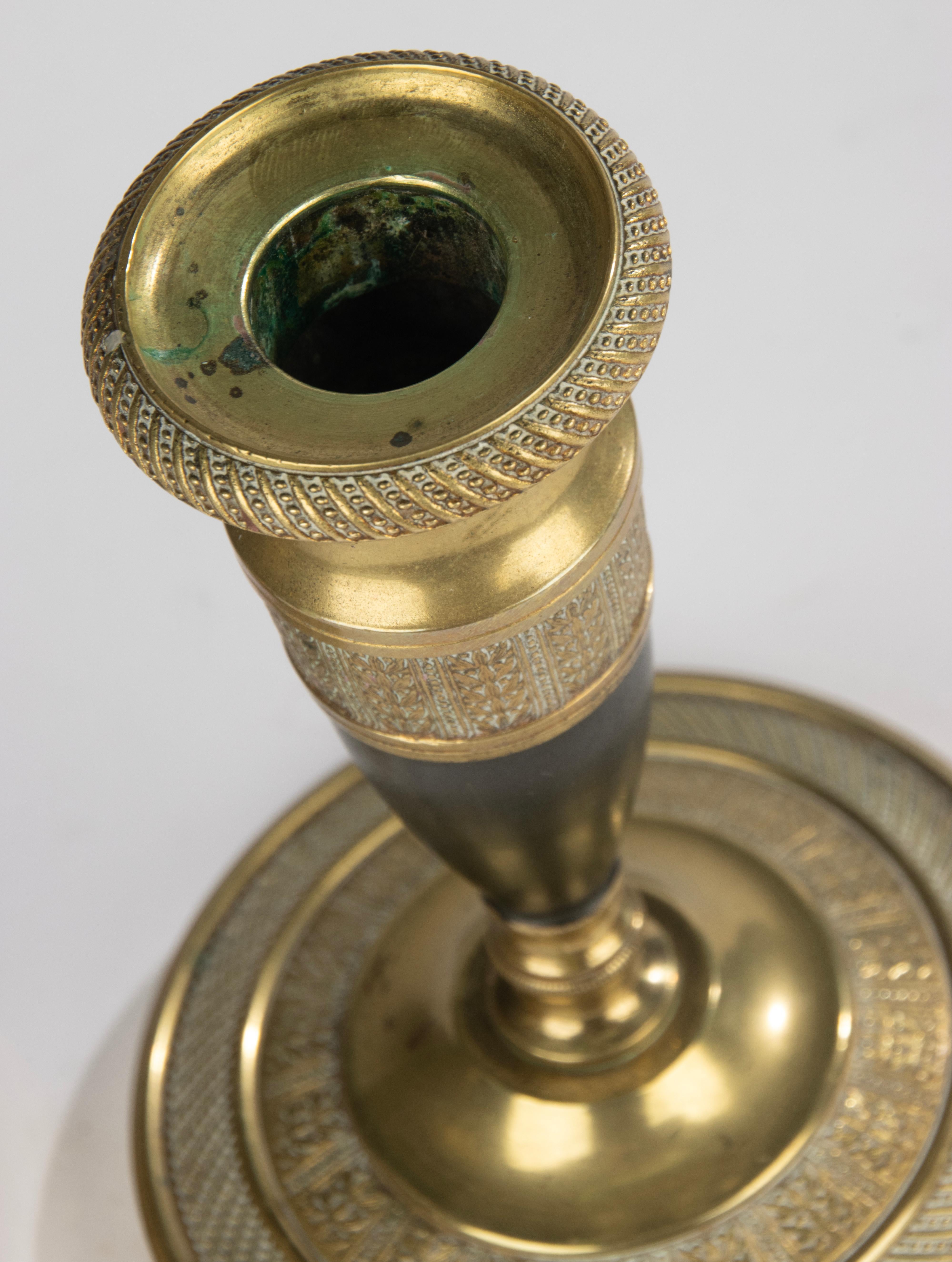 19th Century Candlesticks - Empire Style - Gilded and Patinated Bronze - France in vendita 3