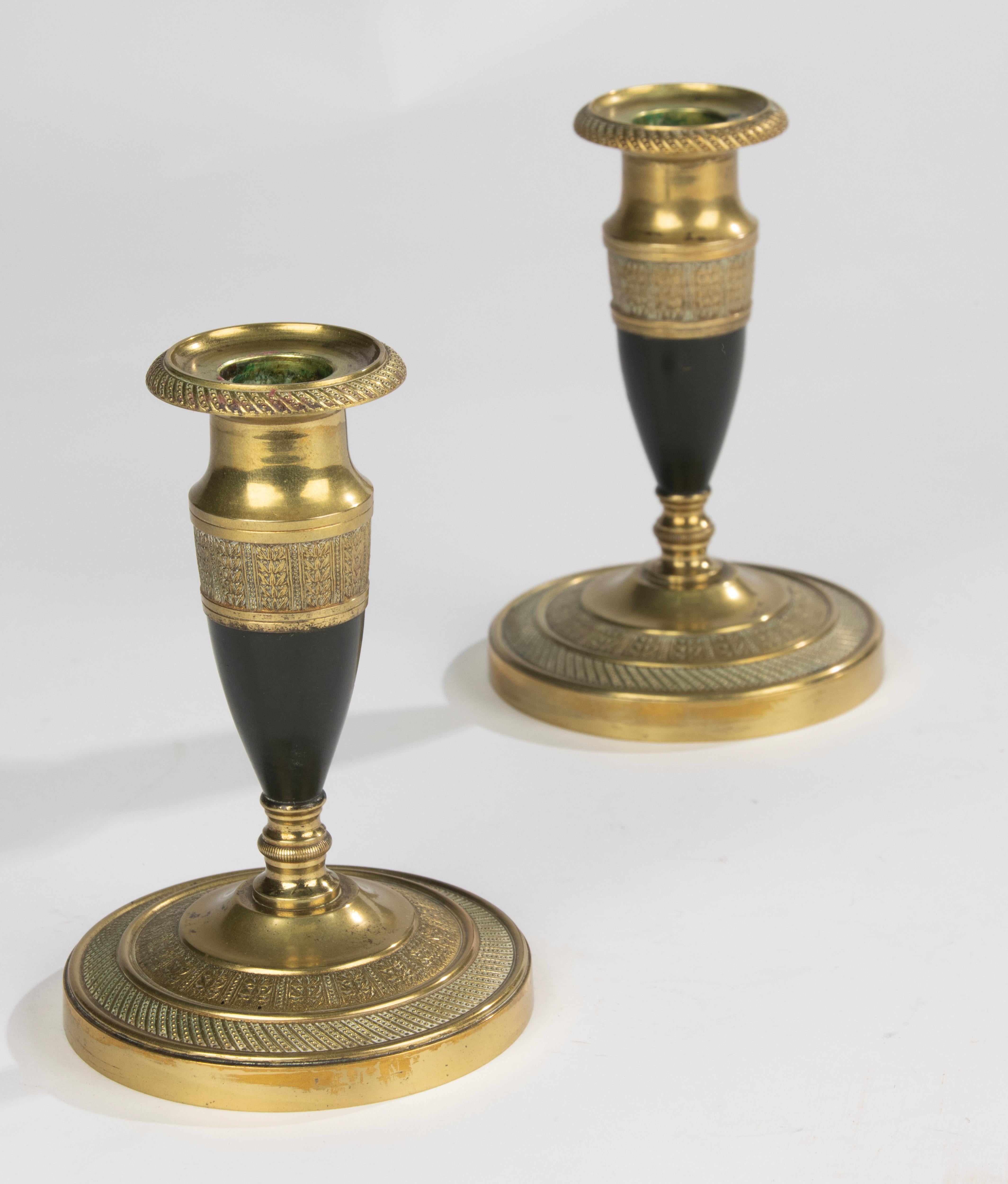19th Century Candlesticks - Empire Style - Gilded and Patinated Bronze - France in vendita 6
