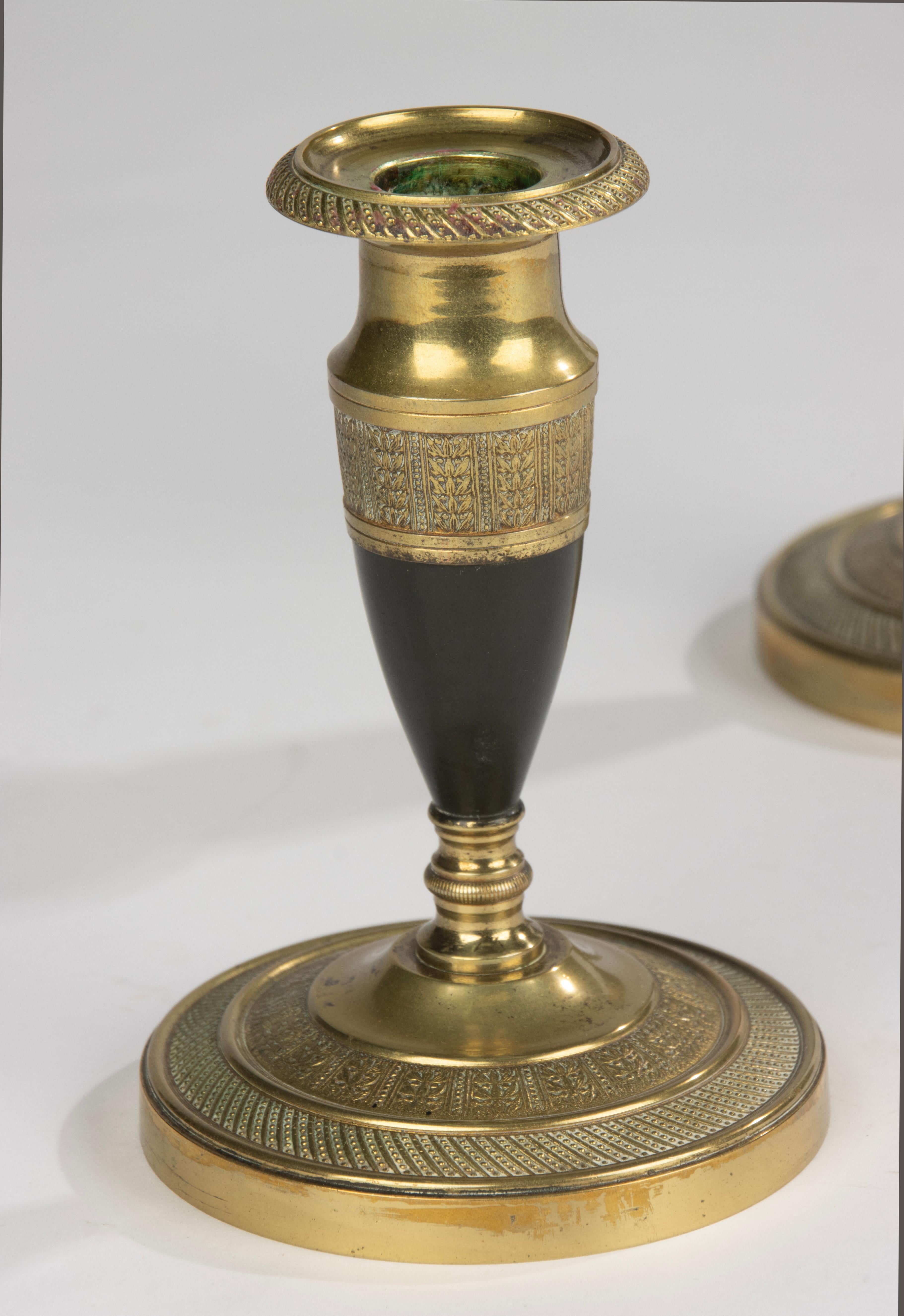 19th Century Candlesticks - Empire Style - Gilded and Patinated Bronze - France in vendita 7