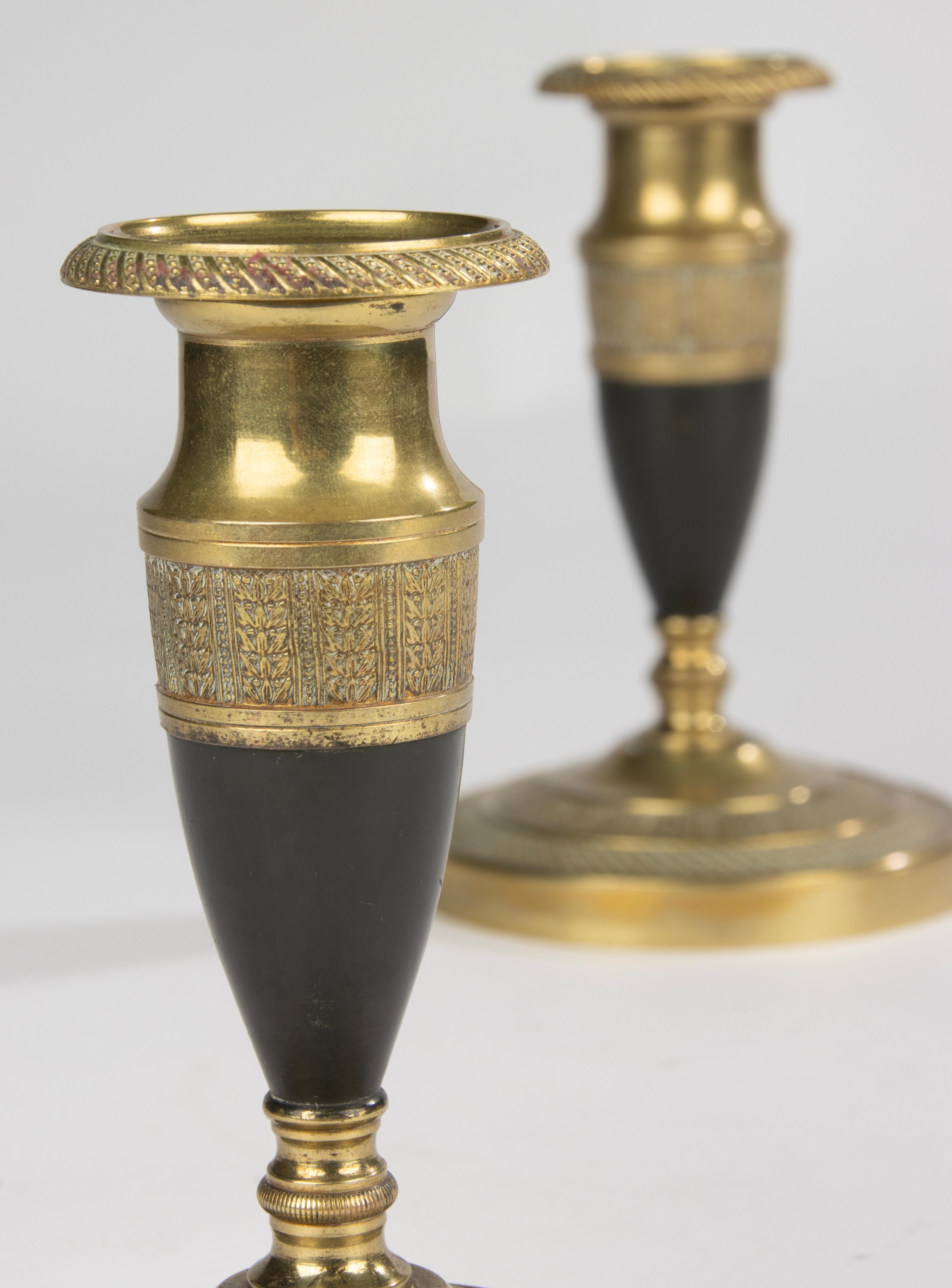 19th Century Candlesticks - Empire Style - Gilded and Patinated Bronze - France in vendita 8