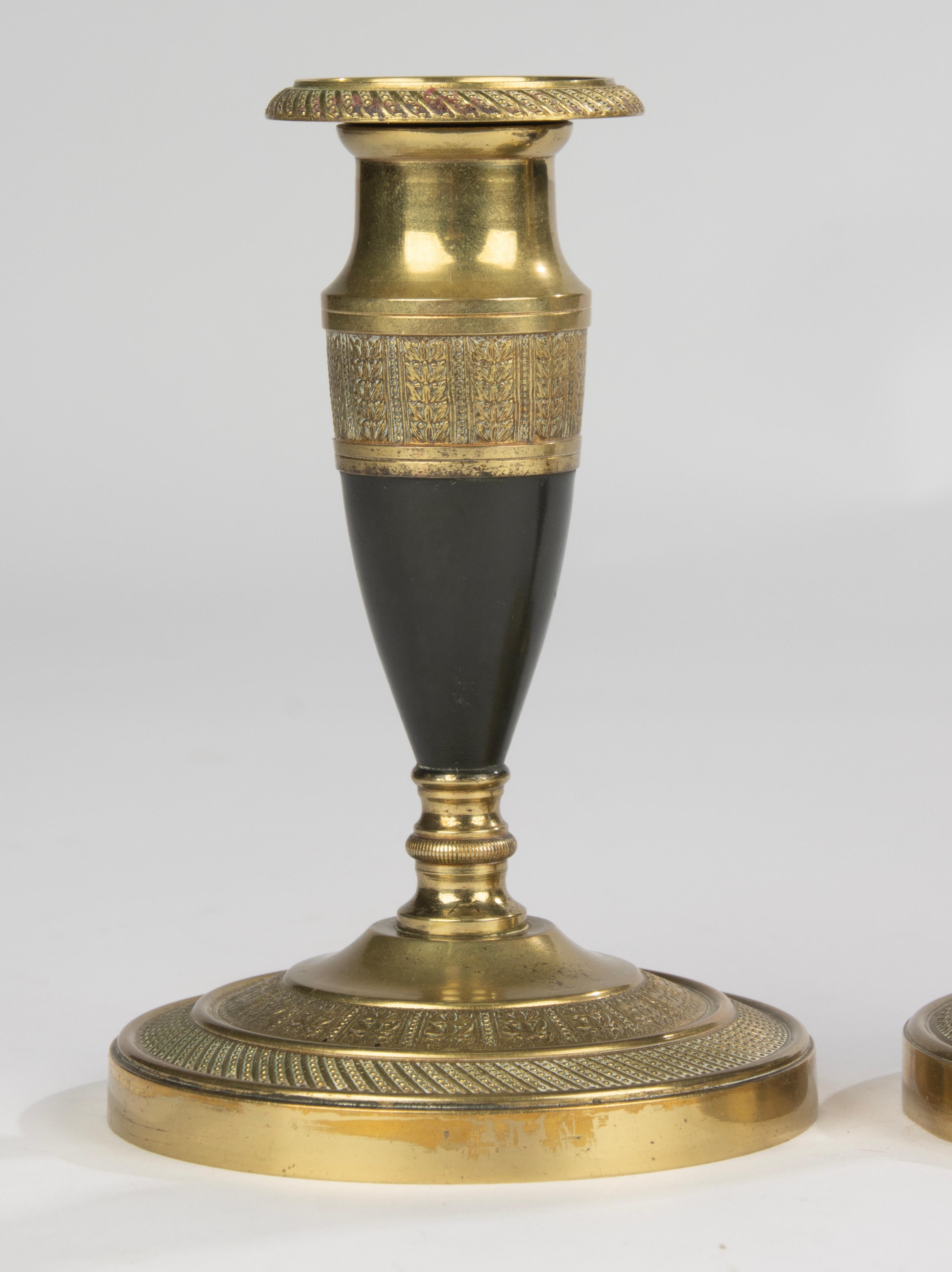 Stile impero 19th Century Candlesticks - Empire Style - Gilded and Patinated Bronze - France in vendita