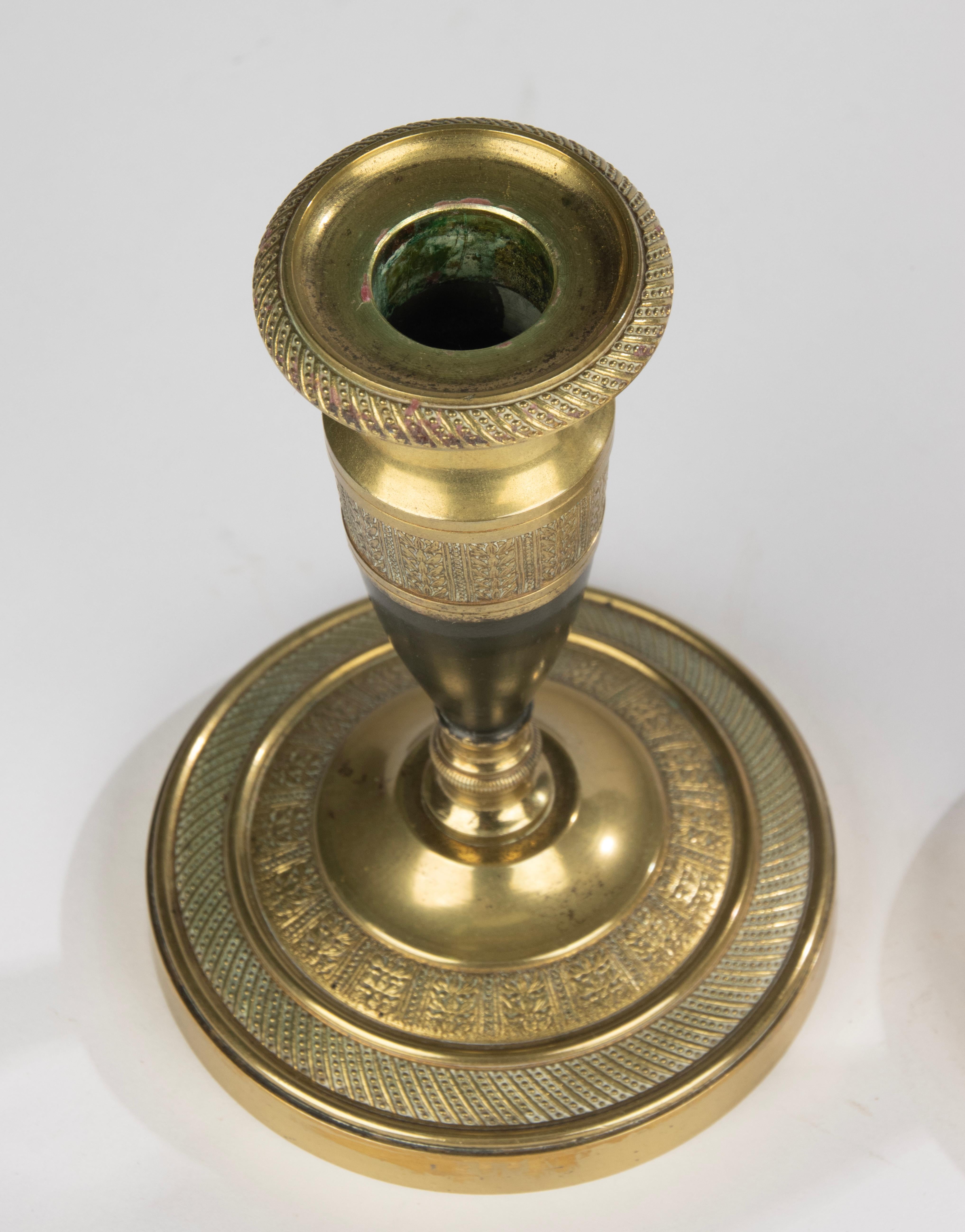 Fine XIX secolo 19th Century Candlesticks - Empire Style - Gilded and Patinated Bronze - France in vendita