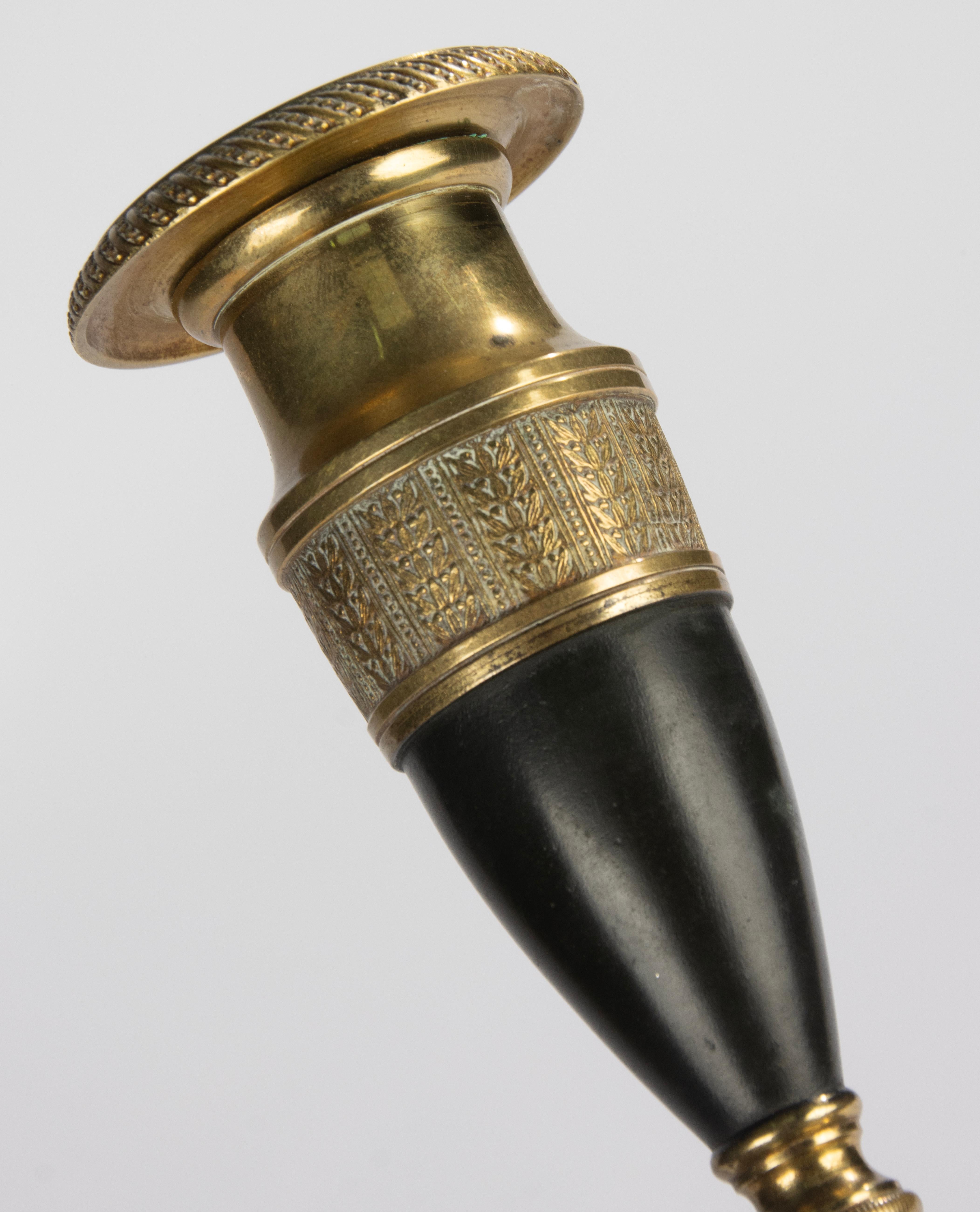 Bronzo 19th Century Candlesticks - Empire Style - Gilded and Patinated Bronze - France in vendita