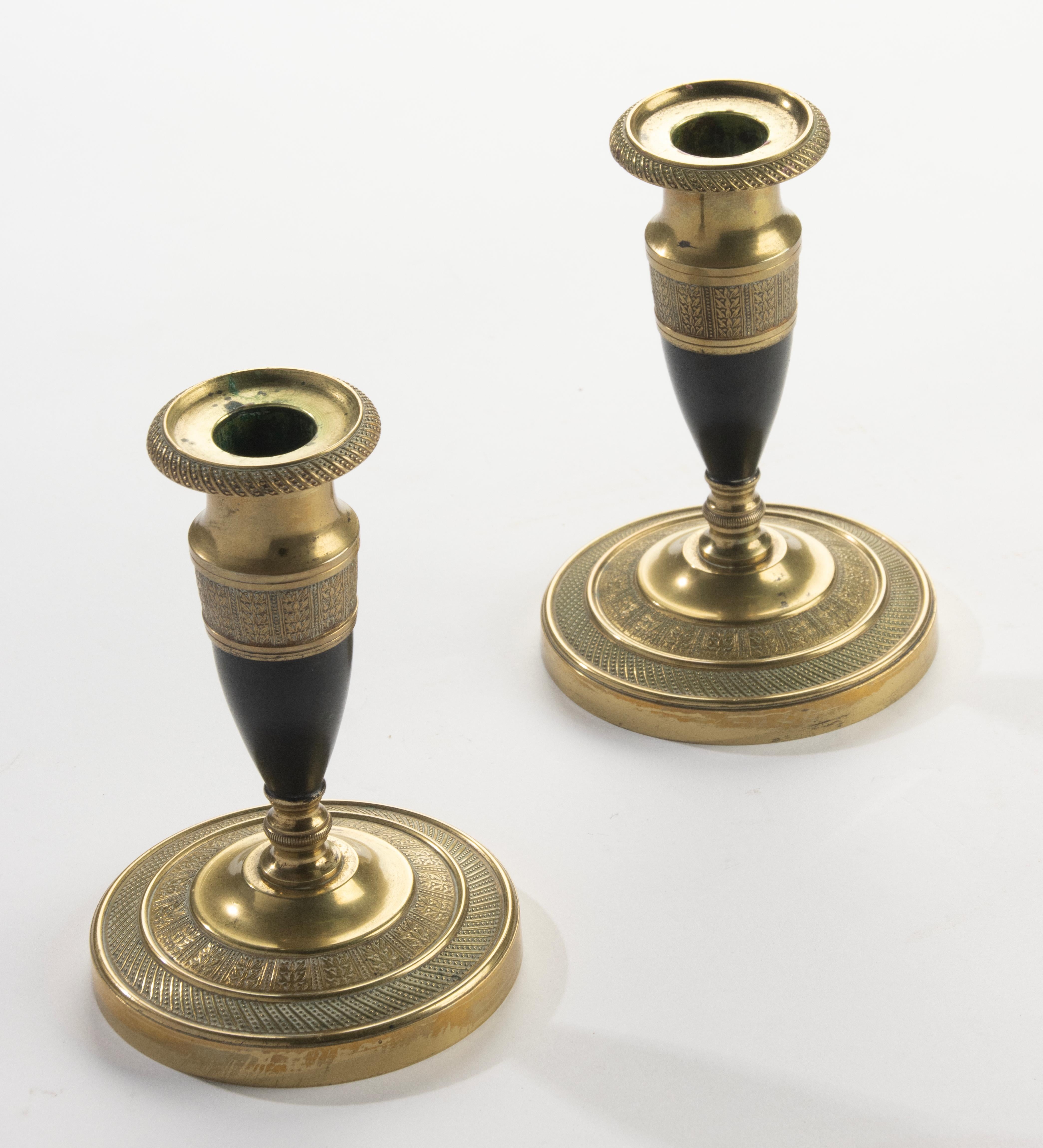 19th Century Candlesticks - Empire Style - Gilded and Patinated Bronze - France in vendita 1
