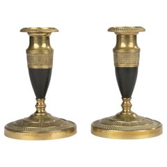 19th Century Candlesticks - Empire Style - Gilded and Patinated Bronze - France