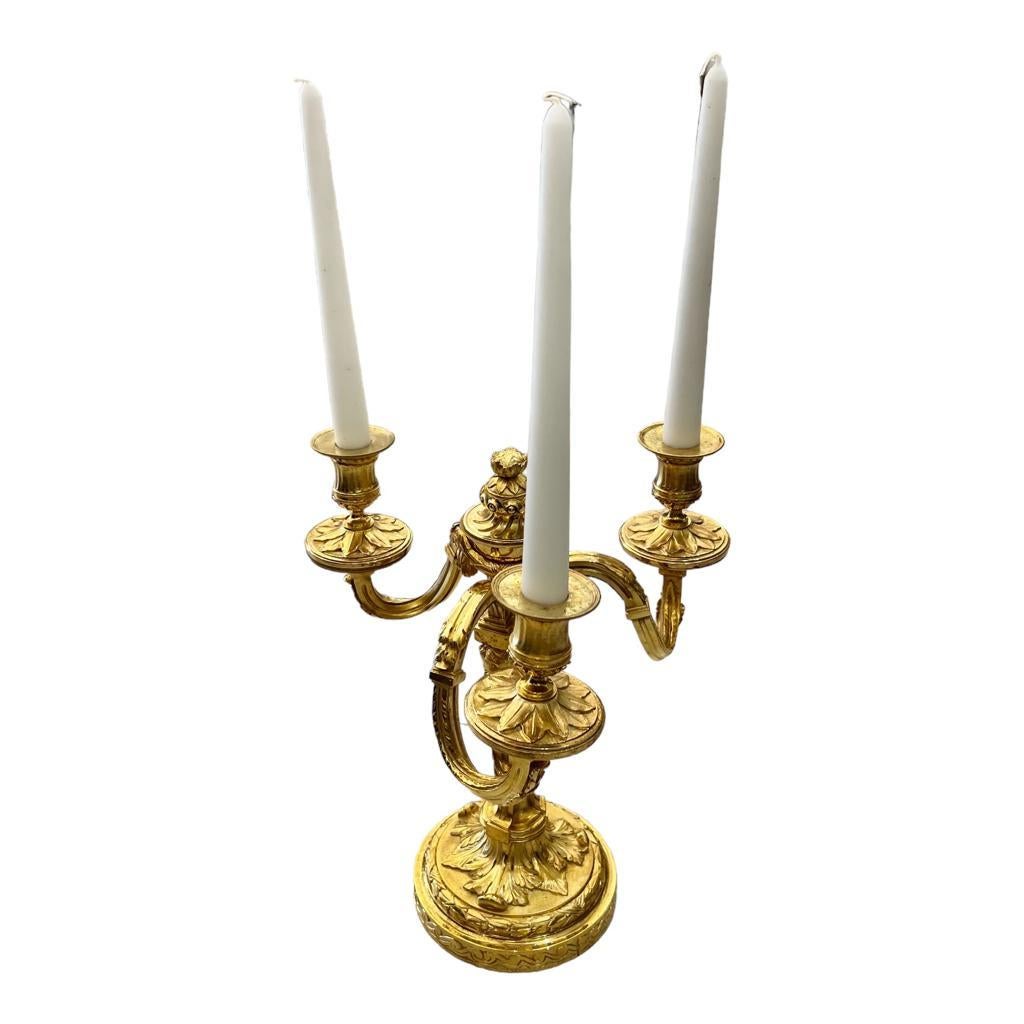 19th Century Candlesticks in Gilt Bronze with Three Lights and Putti Motifs 5