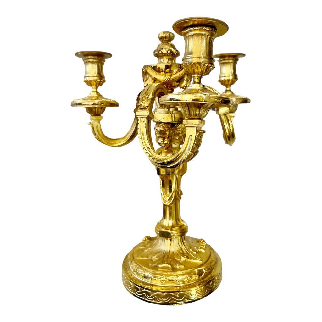 19th Century Candlesticks in Gilt Bronze with Three Lights and Putti Motifs 6