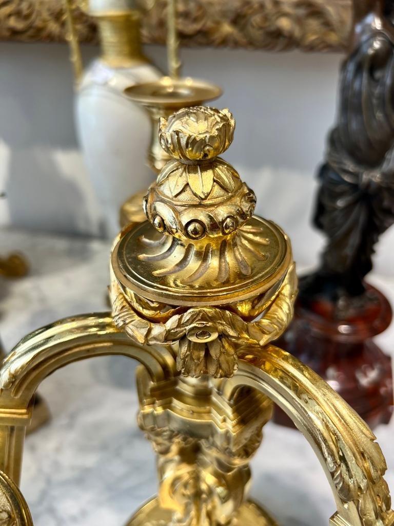 19th Century Candlesticks in Gilt Bronze with Three Lights and Putti Motifs 14