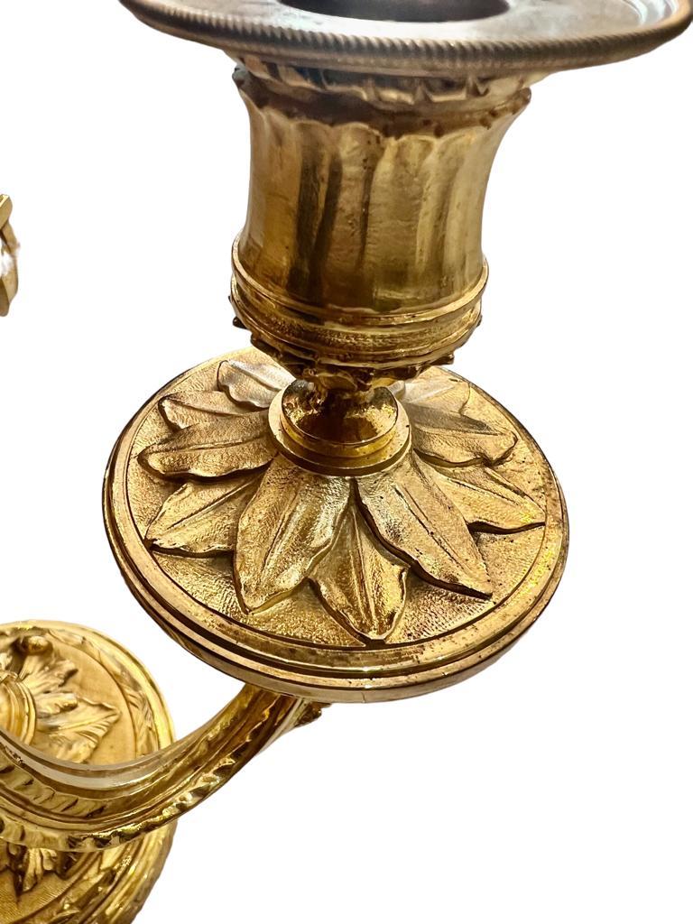 19th Century Candlesticks in Gilt Bronze with Three Lights and Putti Motifs 3