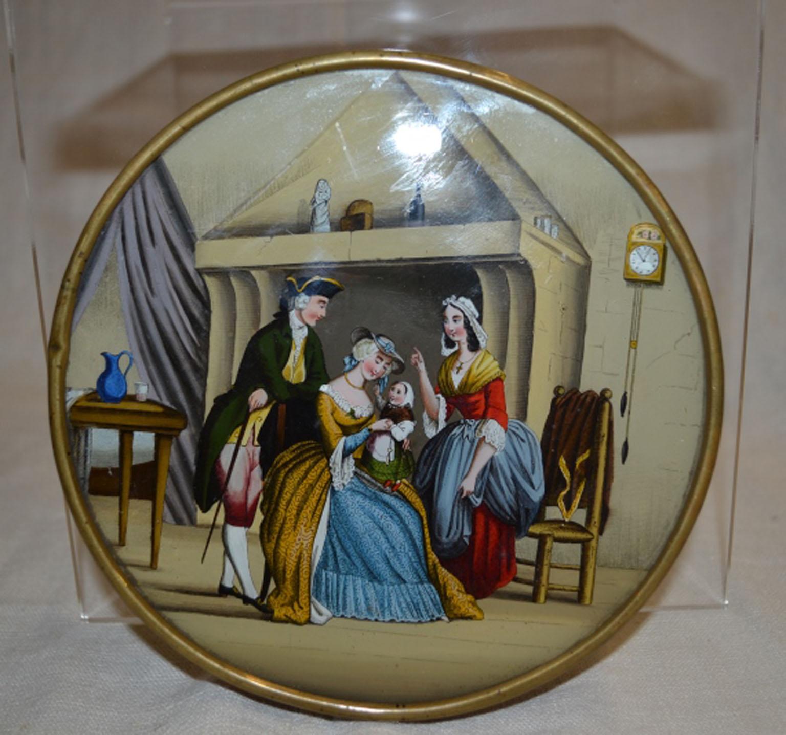 Candy box with painting on cove, circa 1880r (under painting on glass).