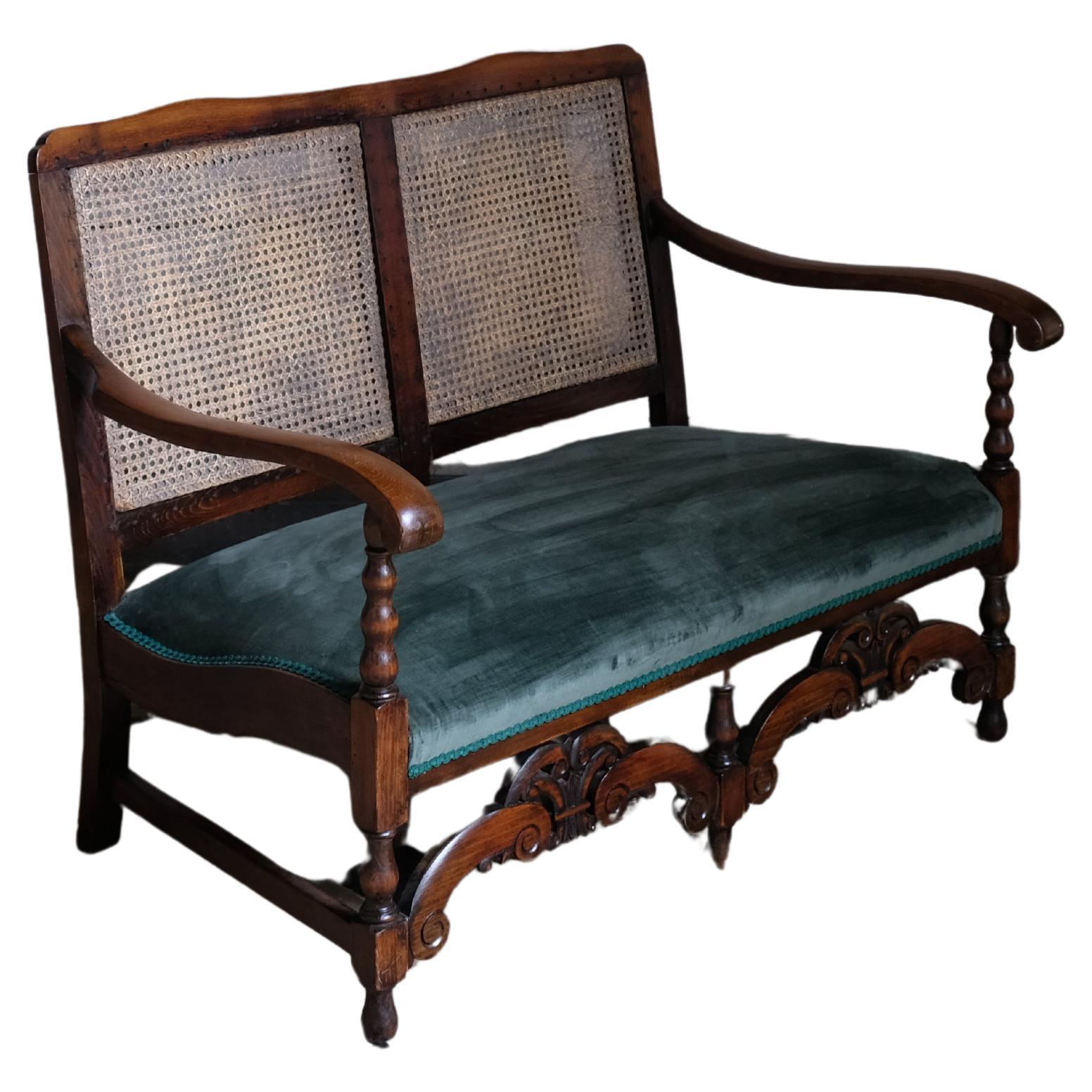 19th Century cane backed two seater settee For Sale