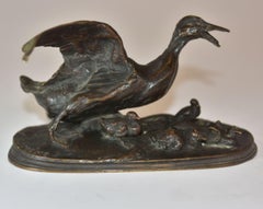Canne du 19ème siècle avec ses 6 canetons en bronze d'origine animale par P.J Mêne