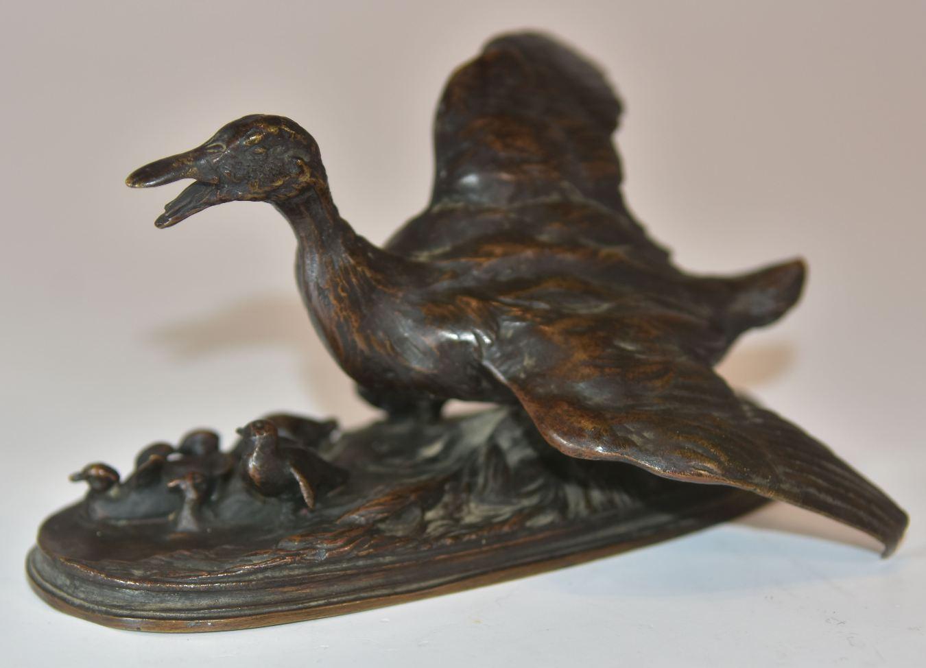 Français canne du 19ème siècle avec ses 6 canetons en bronze animalier par P.J Mêne en vente