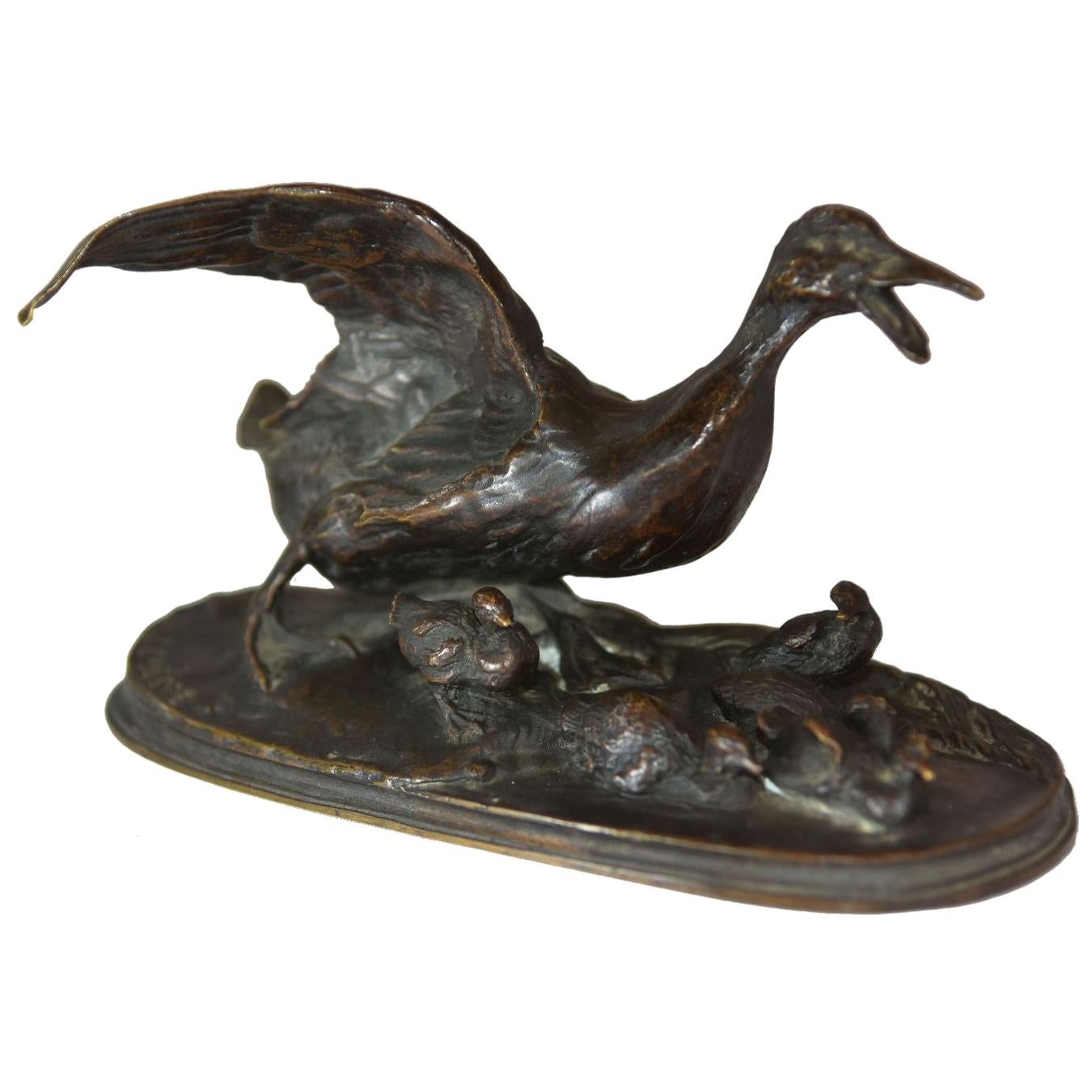 canne du 19ème siècle avec ses 6 canetons en bronze animalier par P.J Mêne en vente