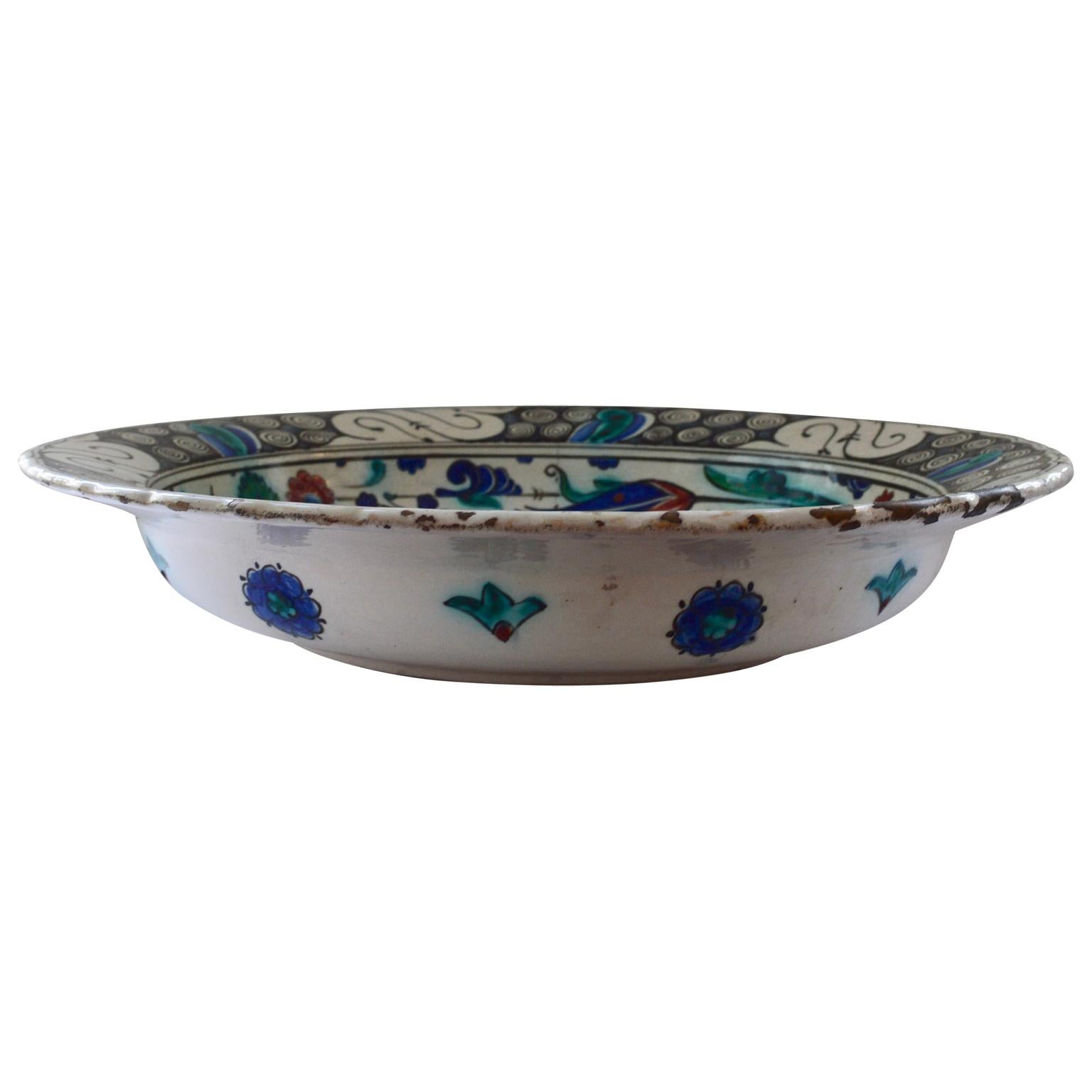 Hand-Crafted Large 19th Century Italian Iznik Style Faience Charger, Cantagalli, Florence