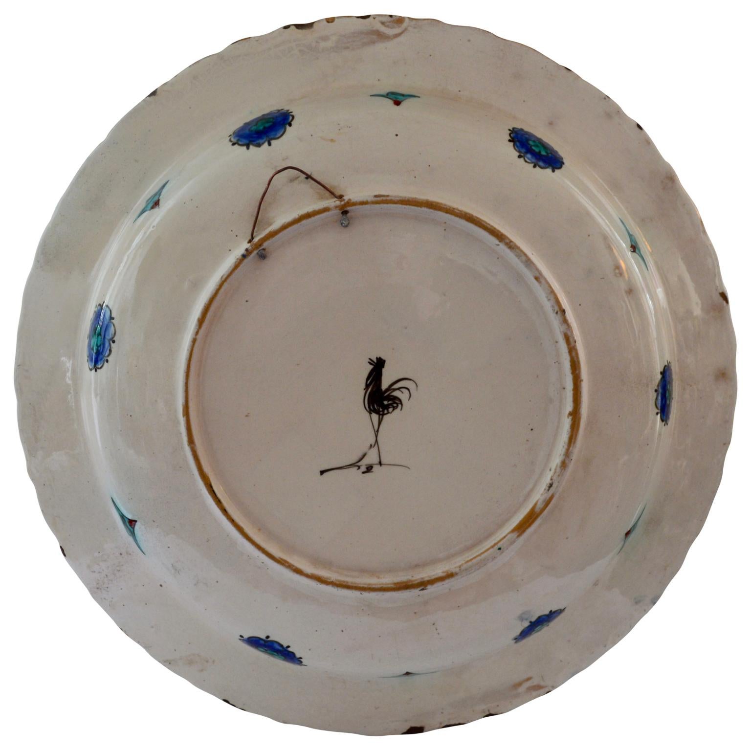 XIXe siècle Grand chargeur en faïence italienne du 19ème siècle de style Iznik, Cantagalli, Florence