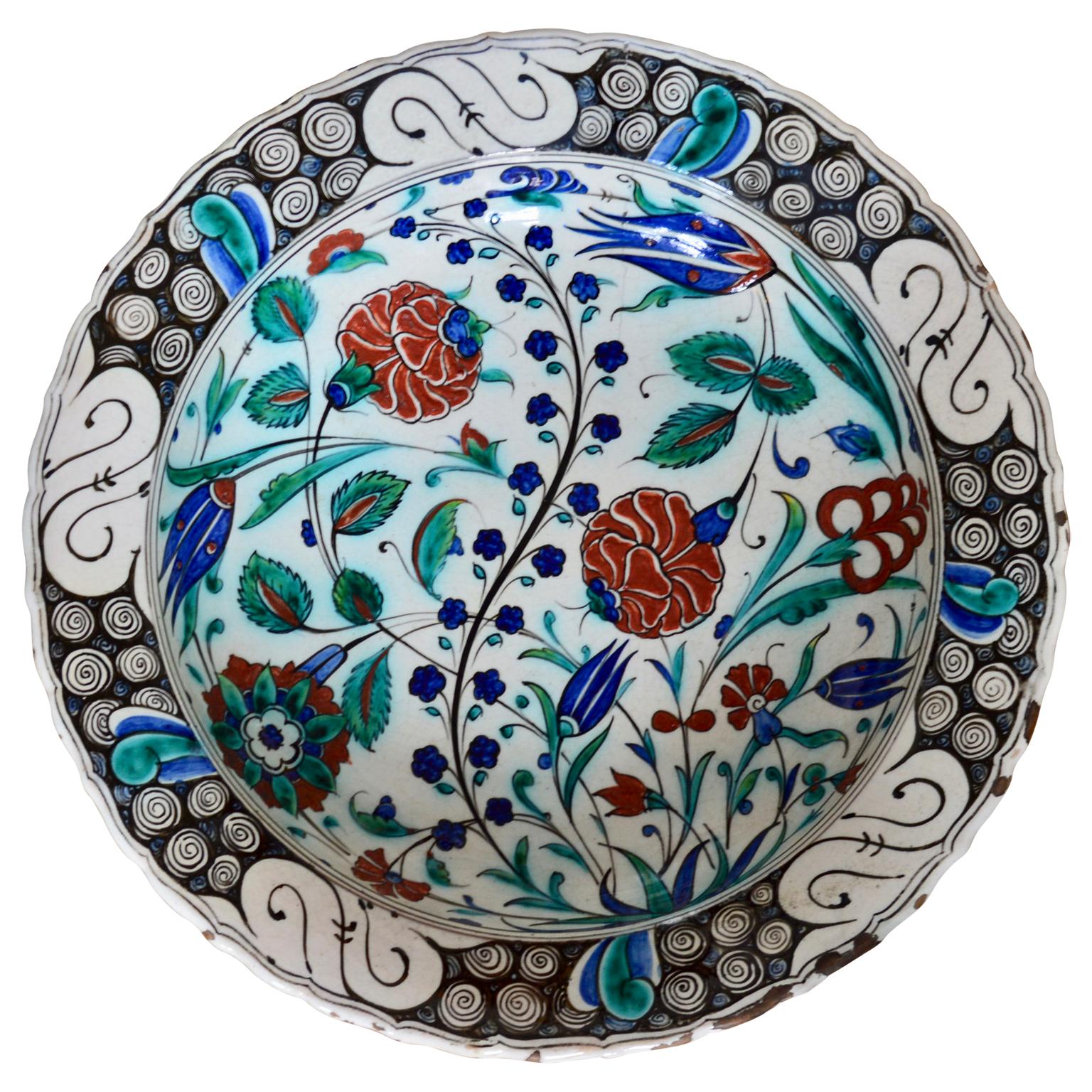 Large 19th Century Italian Iznik Style Faience Charger, Cantagalli, Florence 2