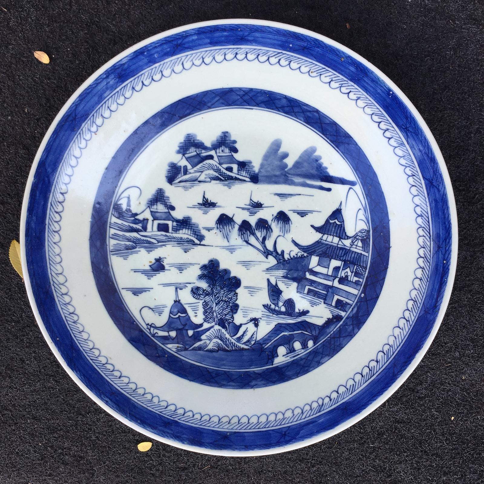 19th century canton blue and white porcelain charger.