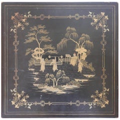 Antique 19th Century Canton Boxed Set of Silk Piano Cover or Drape with Watercolor