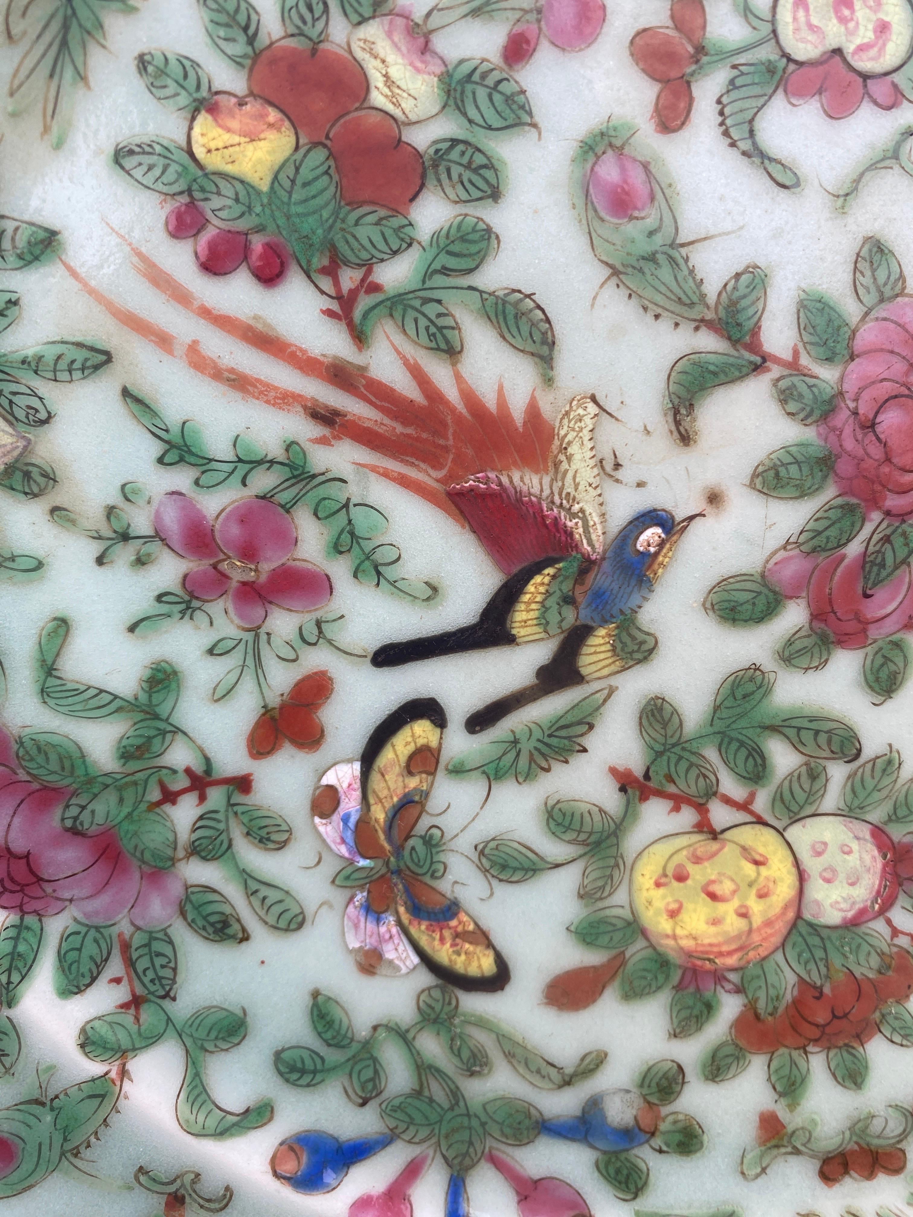 Late 19th Century 19th Century Canton Famille Rose Chinese Export Porcelain Celadon Platter For Sale