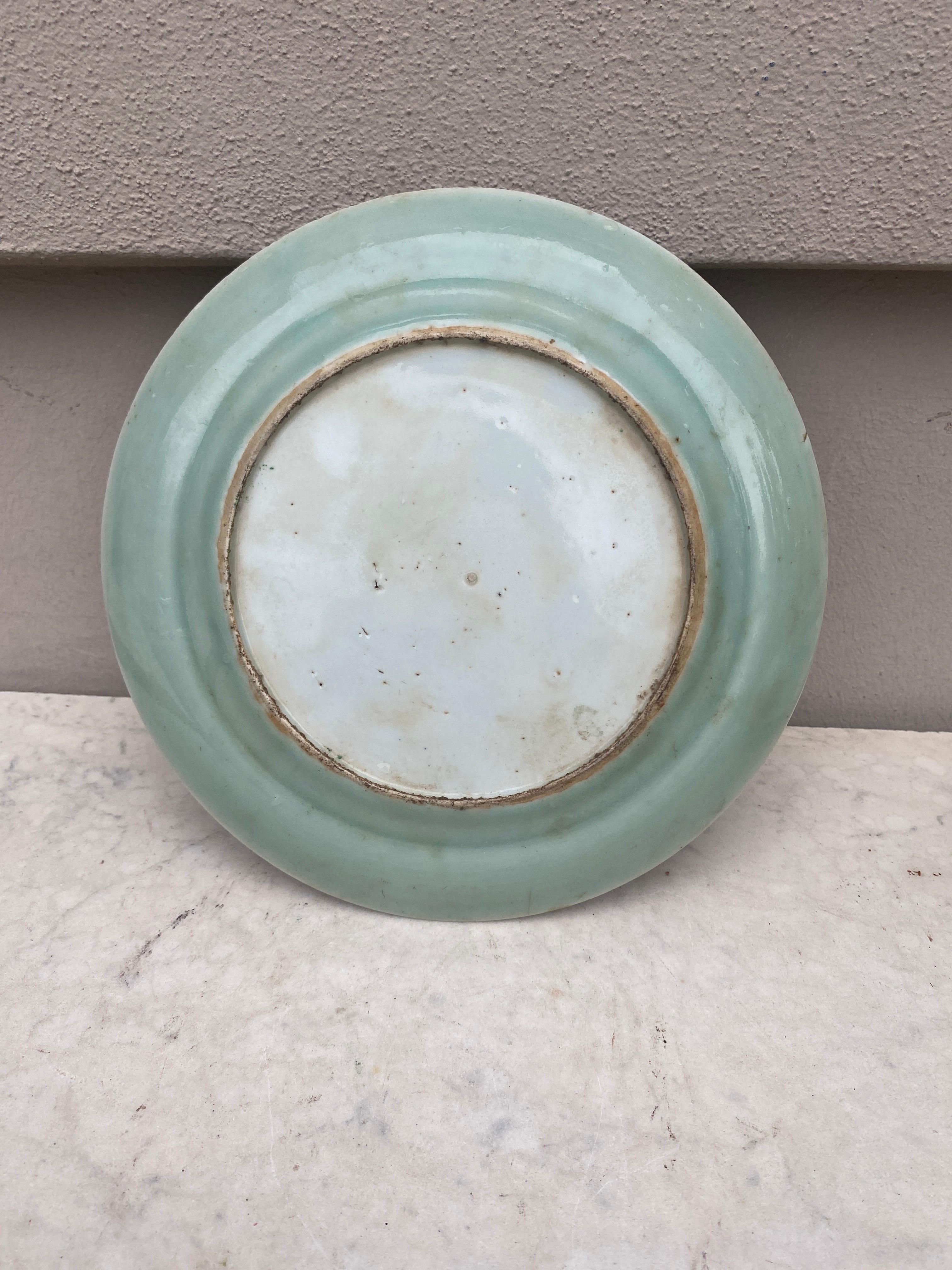 19th Century Canton Famille Rose Chinese Export Porcelain Celadon Platter For Sale 2