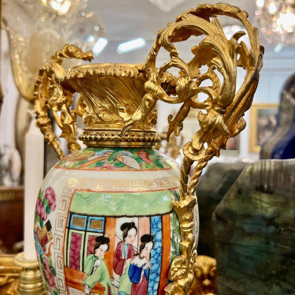 19th Century Canton Porcelain Vase Mounted on Gilt Bronze  For Sale 1