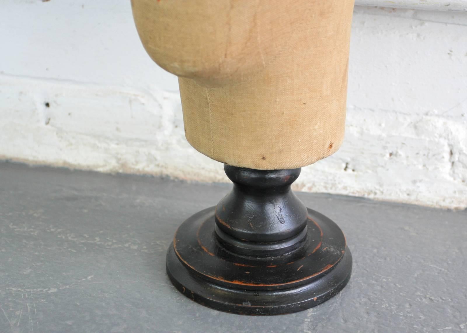 19th Century Canvas Wig Stand with Ebonized Base In Good Condition In Gloucester, GB