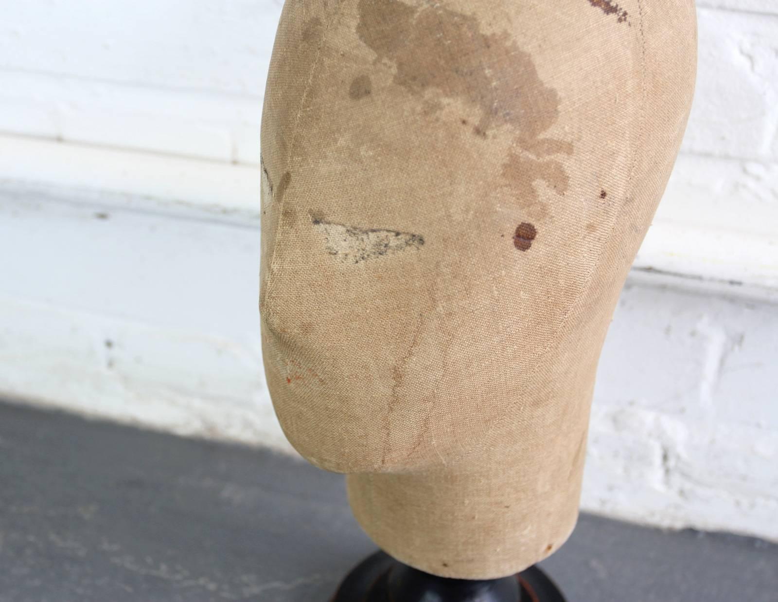 19th Century Canvas Wig Stand with Ebonized Base 1