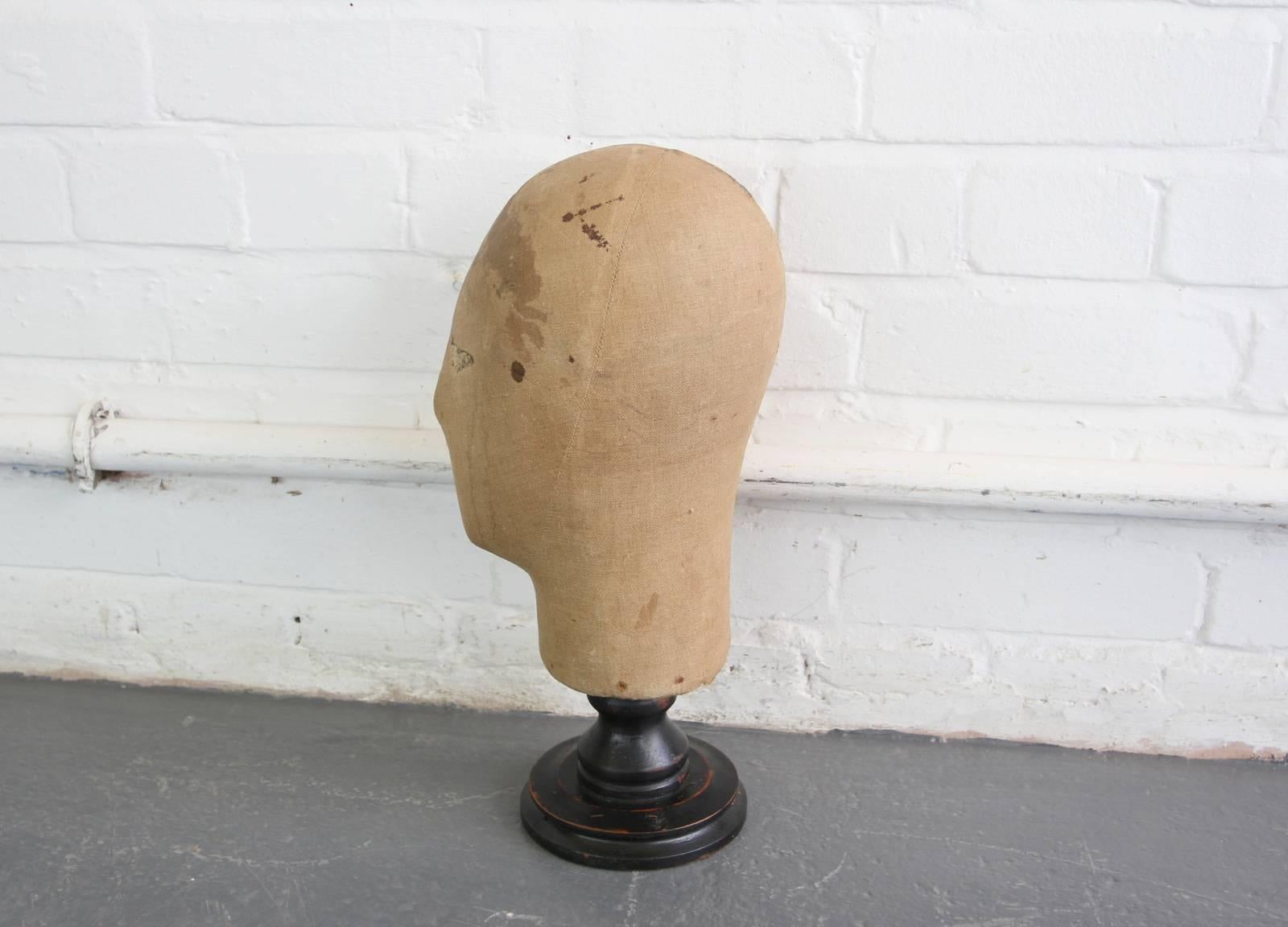 19th Century Canvas Wig Stand with Ebonized Base 2