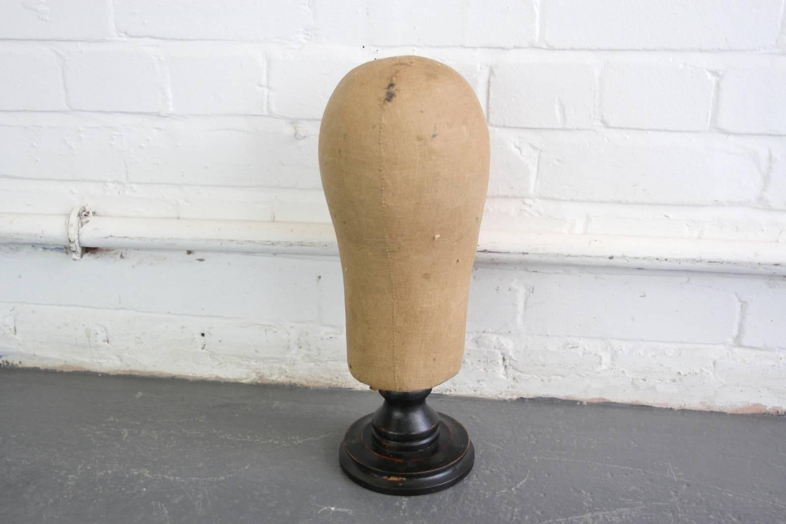 19th Century Canvas Wig Stand with Ebonized Base 3