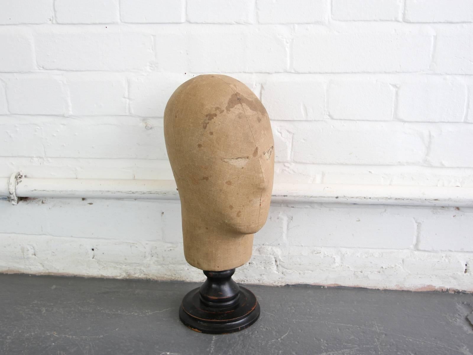 19th Century Canvas Wig Stand with Ebonized Base 4