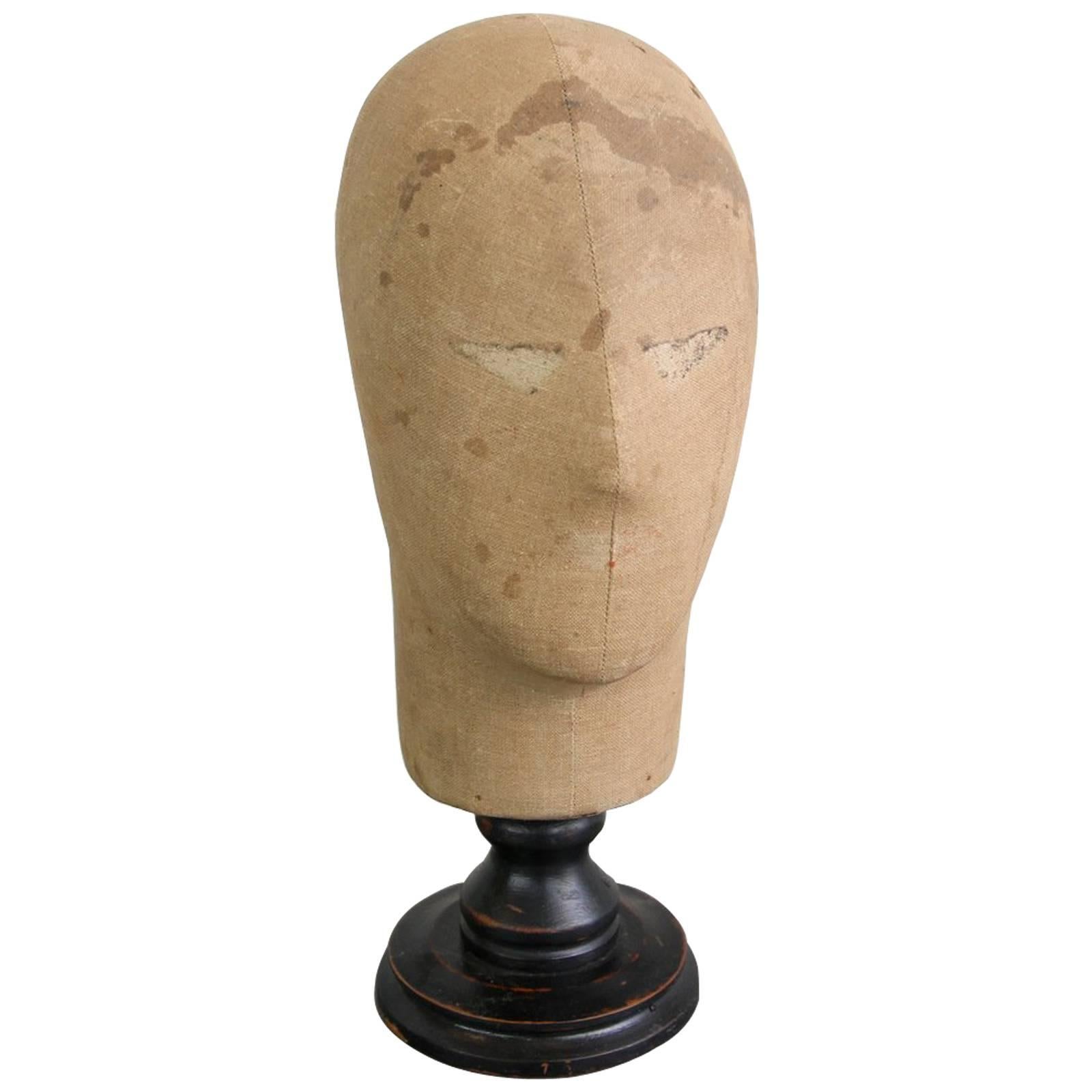 19th Century Canvas Wig Stand with Ebonized Base