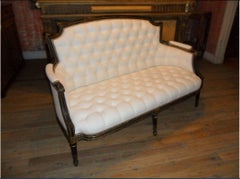 19th Century Capitonné French Sofa in Carved Wood