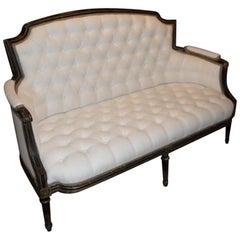 19th Century Capitonné French Sofa in Carved Wood