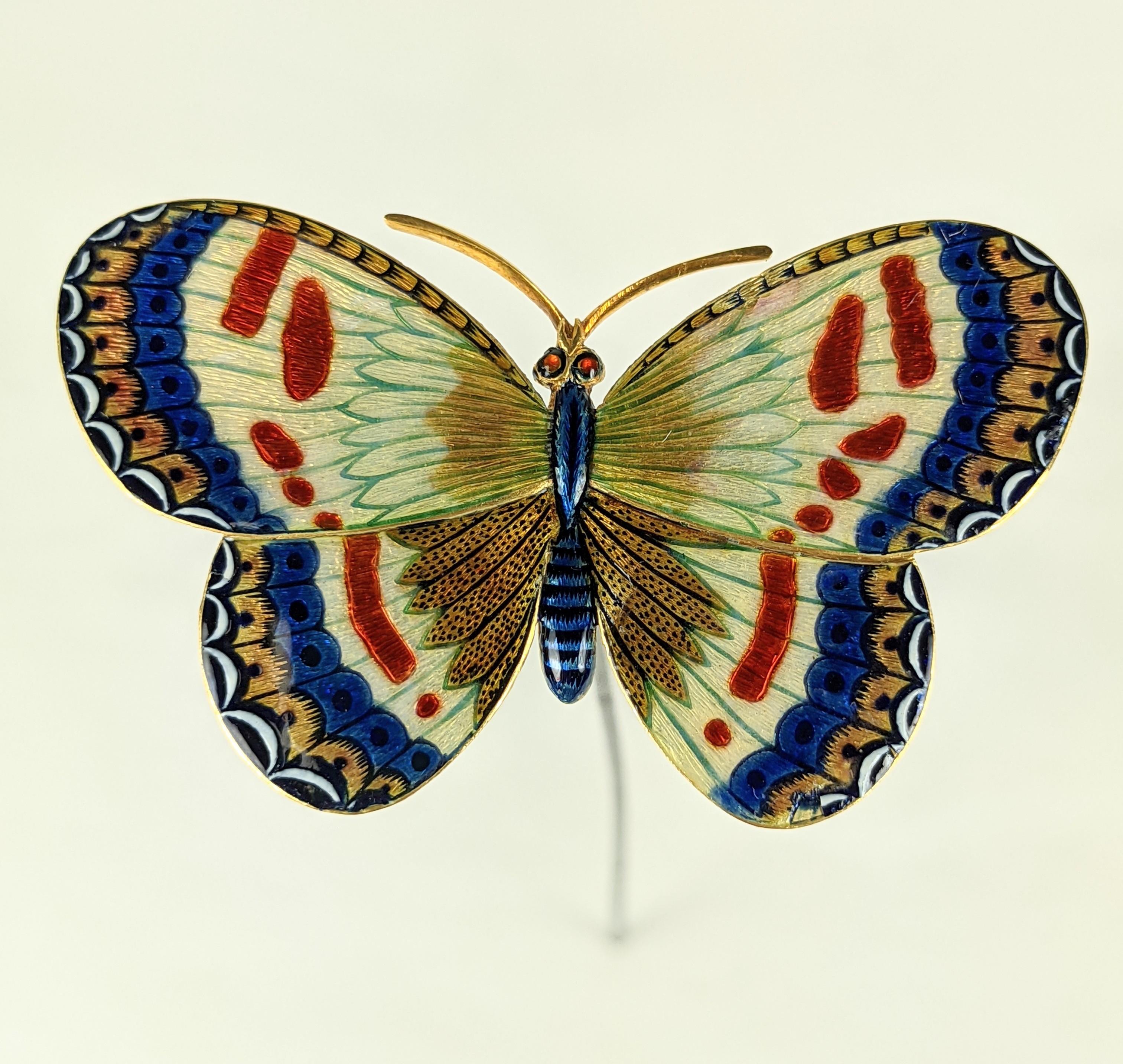 Rare 19th Century Carlo Guiliano Enamel Butterfly mounted later in the 19th Century as a hat pin. 
These butterfly brooches display the fine craftsmanship that Giuliano is so famous for and his talent with the use of coloured enamels. These jewels