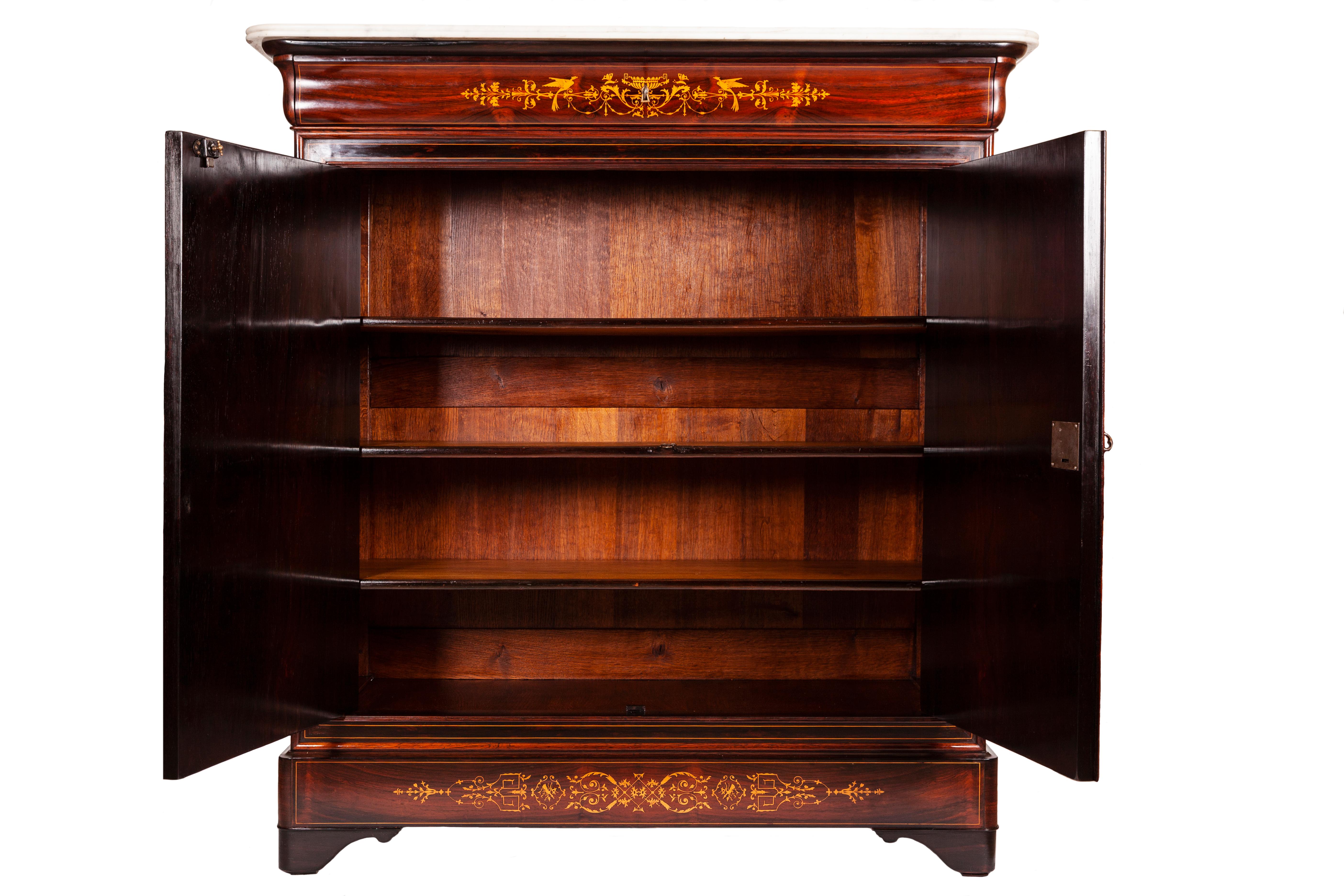 Charles X 19th Century Carlo X Rosewood Inlaid Credenza For Sale