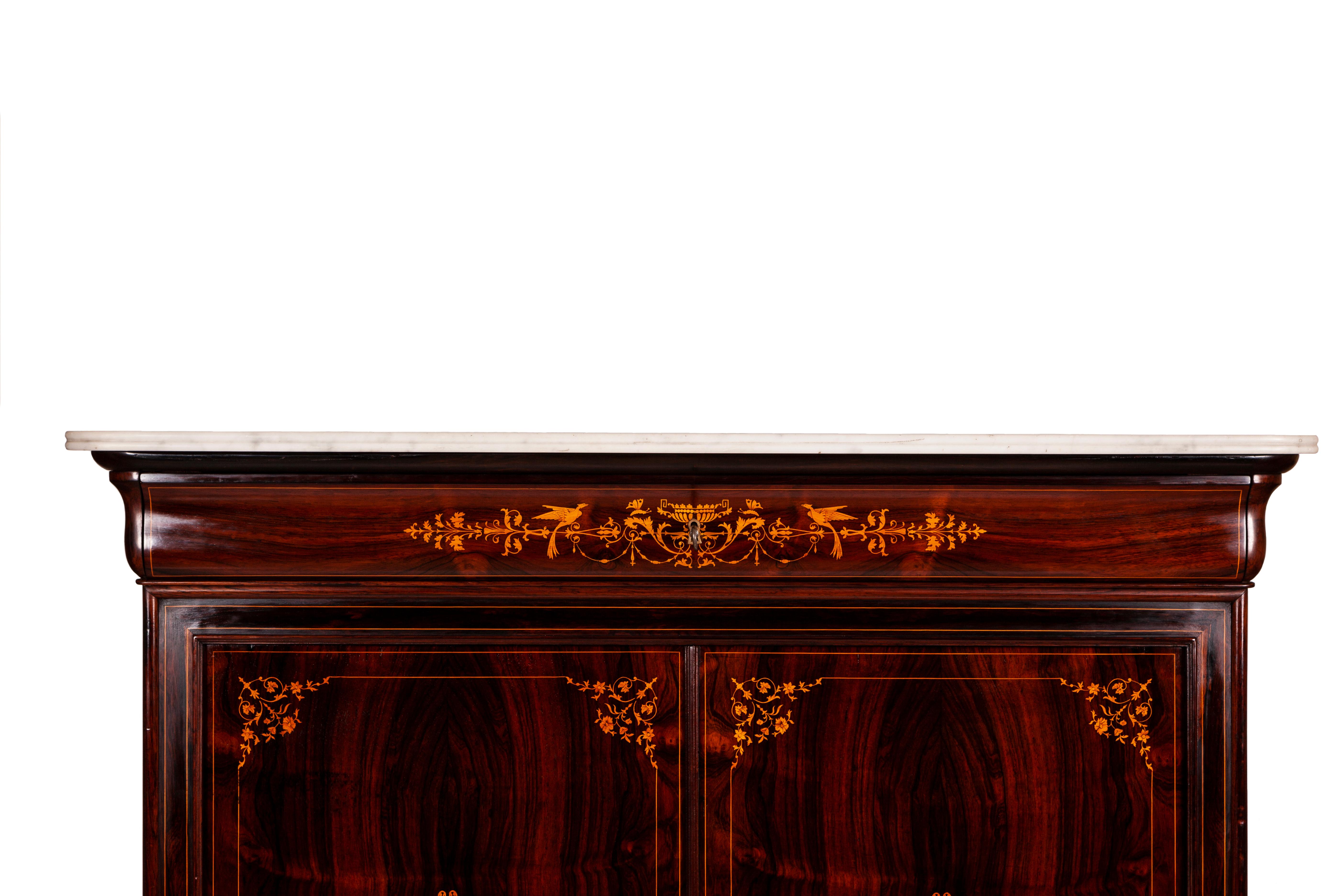 French 19th Century Carlo X Rosewood Inlaid Credenza For Sale