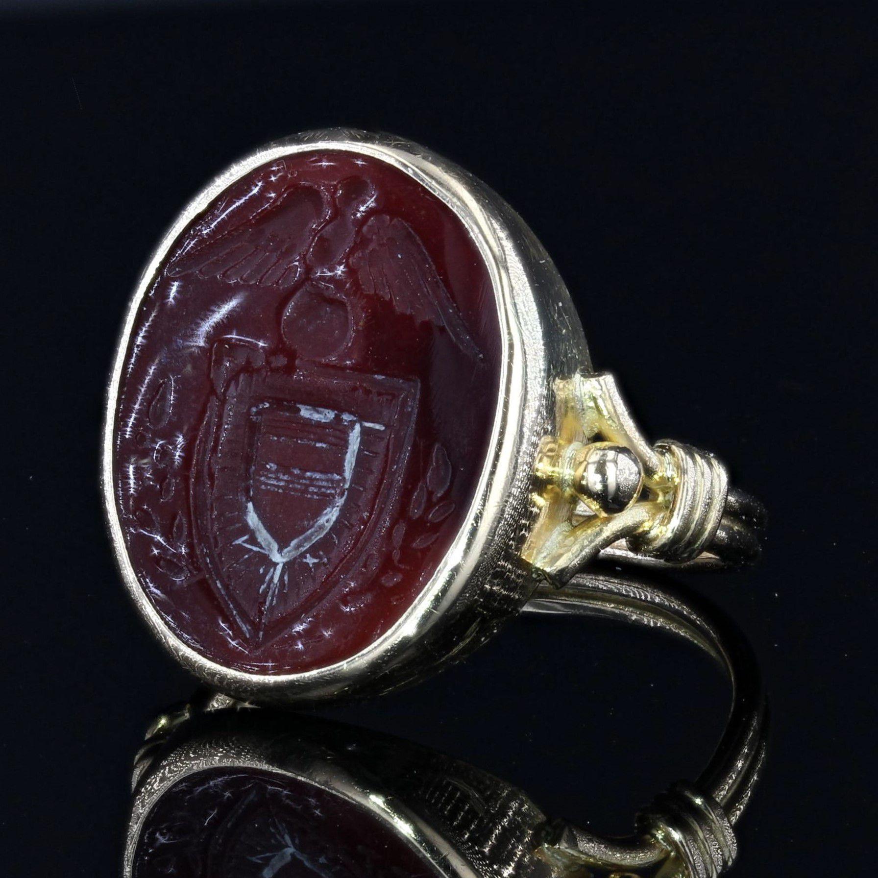 19th Century Carnelian Intaglio 18 Karat Yellow Gold Ring 1