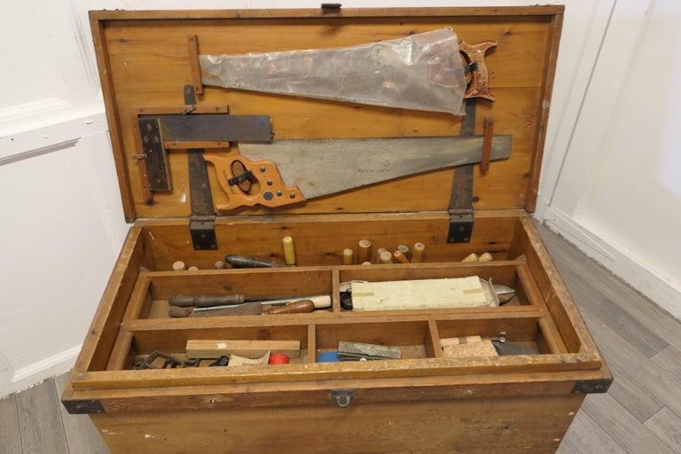 19th Century Carpenters Pine Tool Chest and Tools For Sale at 1stDibs |  vintage carpenters tool chest