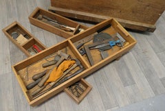 19th Century Carpenters Pine Tool Chest and Tools  The chest is in pine