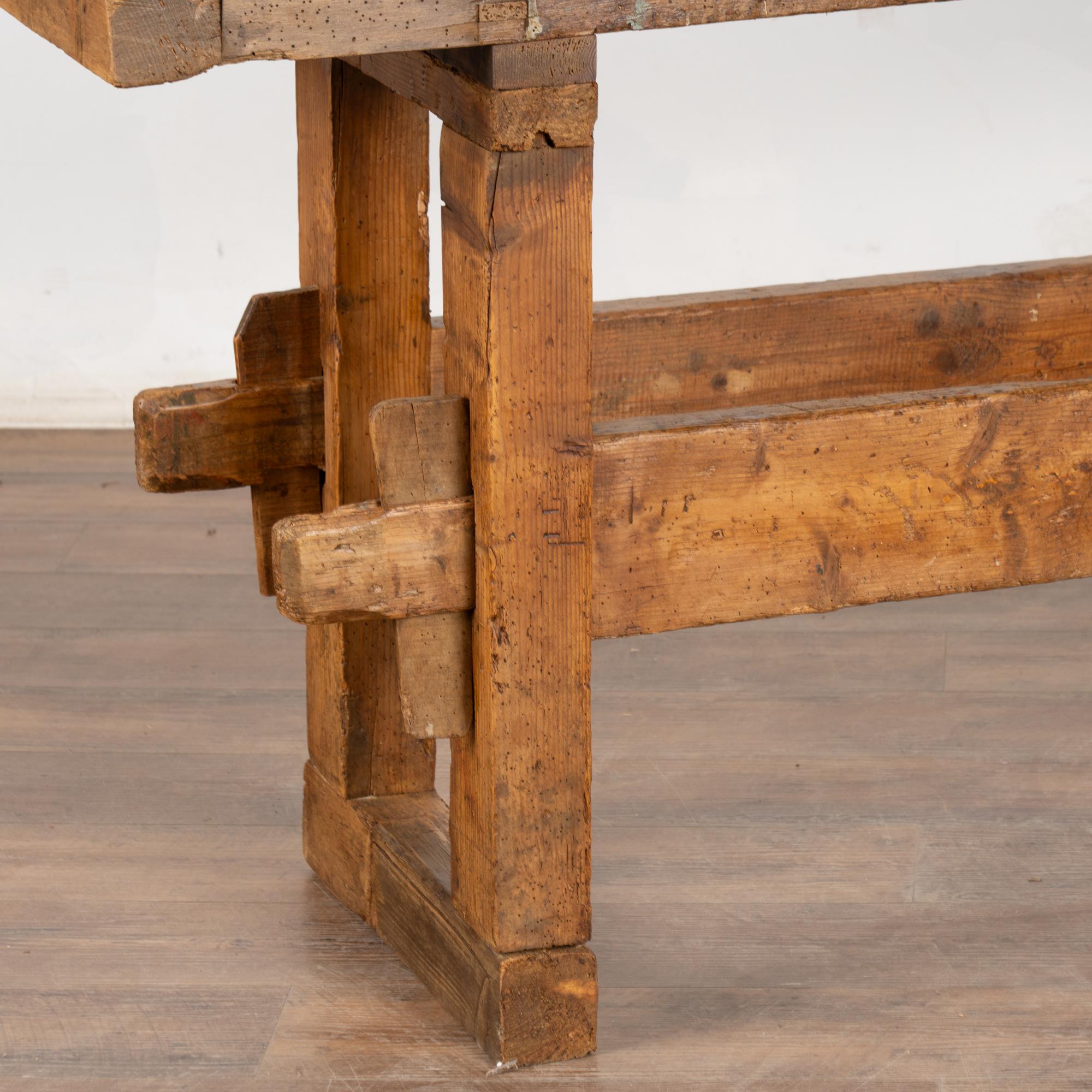 19th Century Carpenters Workbench Rustic Console Table For Sale 7
