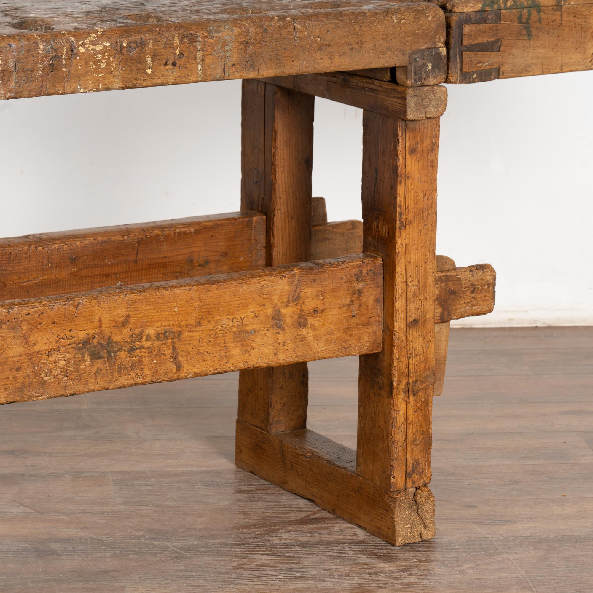 19th Century Carpenters Workbench Rustic Console Table For Sale 8