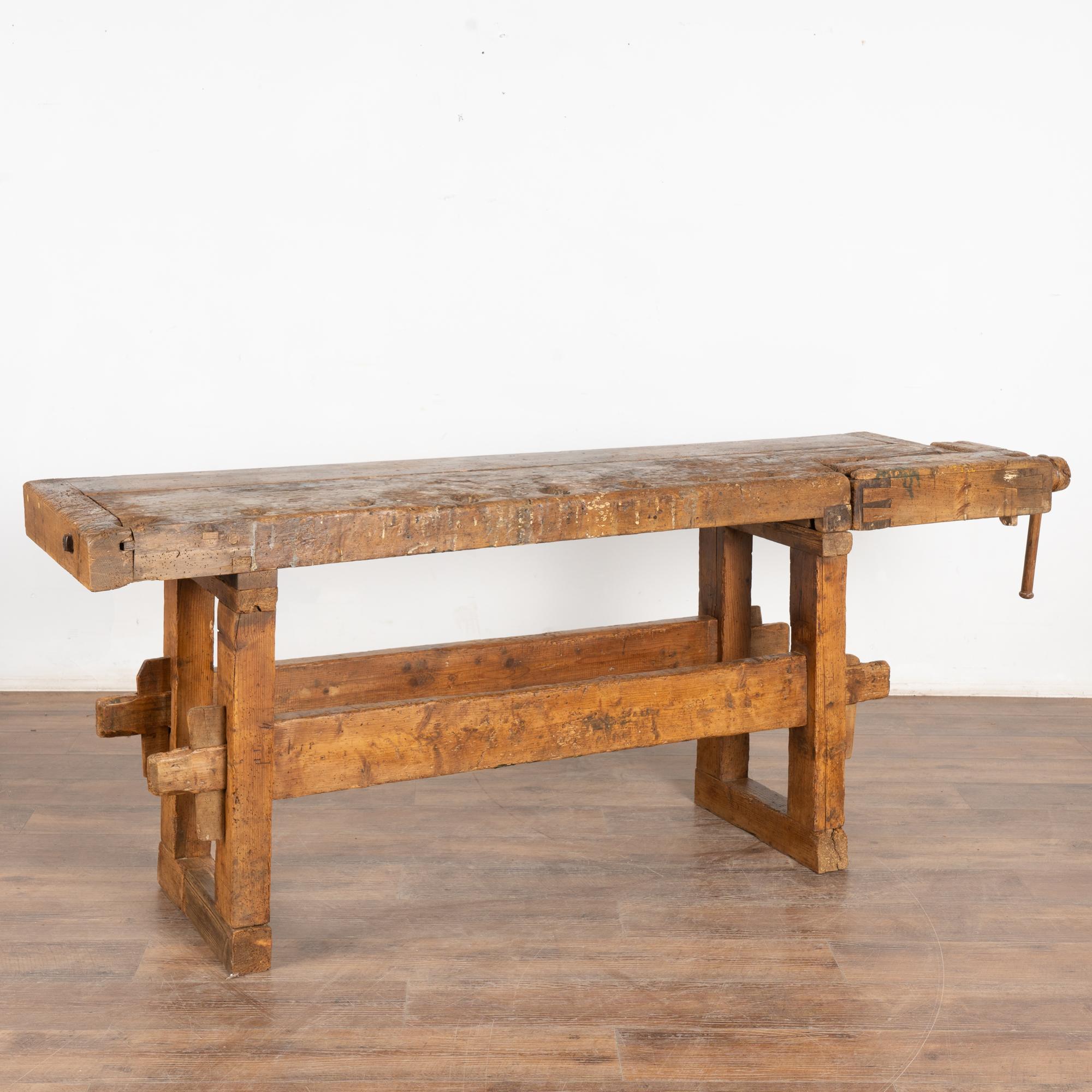 19th Century Carpenters Workbench Rustic Console Table For Sale 9