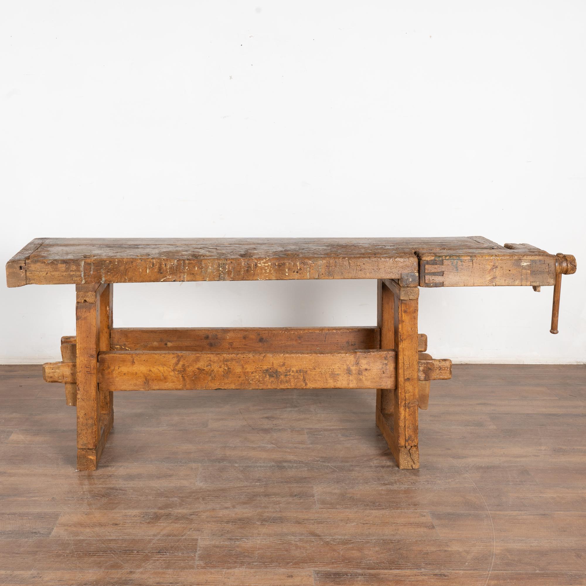 Hungarian 19th Century Carpenters Workbench Rustic Console Table For Sale