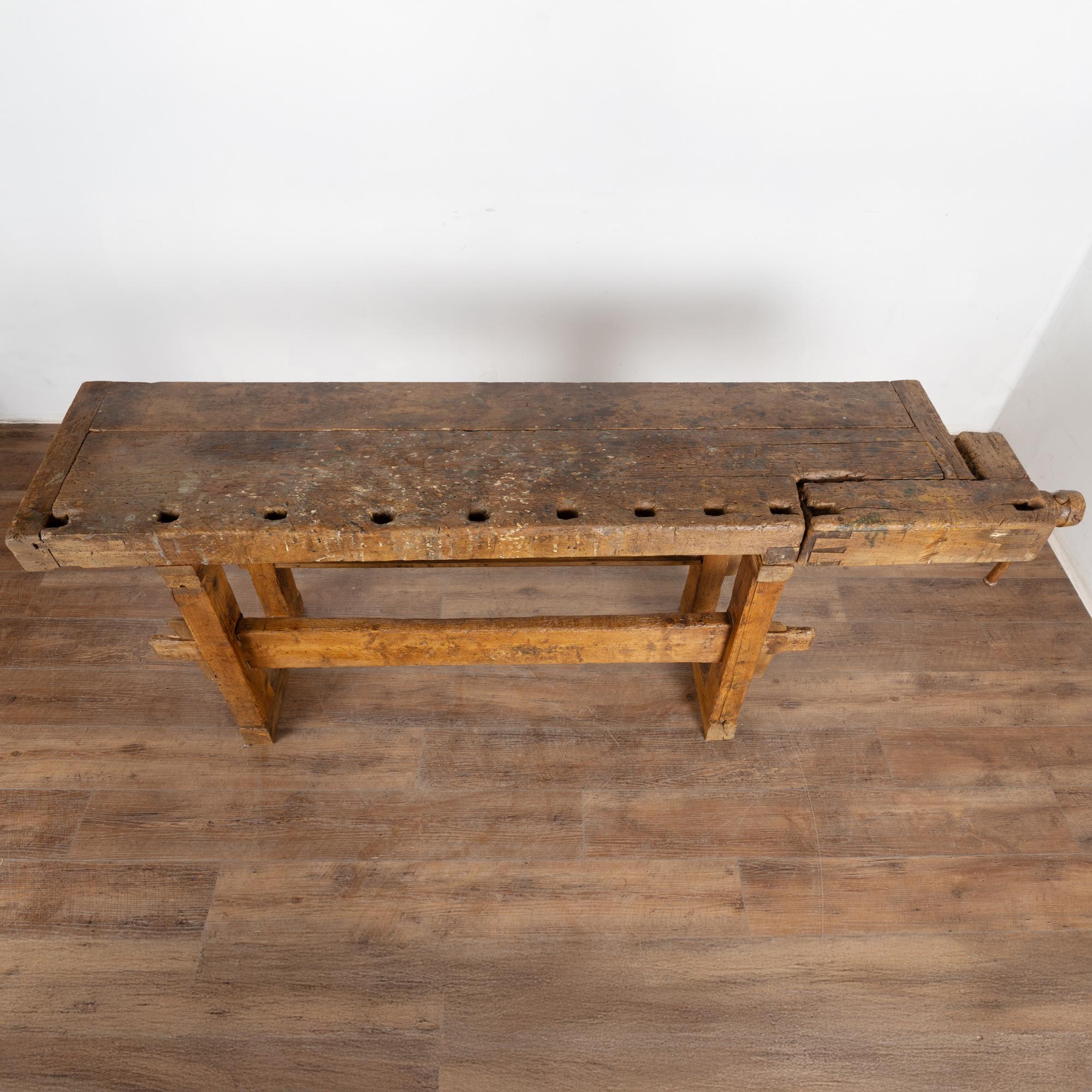19th Century Carpenters Workbench Rustic Console Table In Good Condition For Sale In Round Top, TX