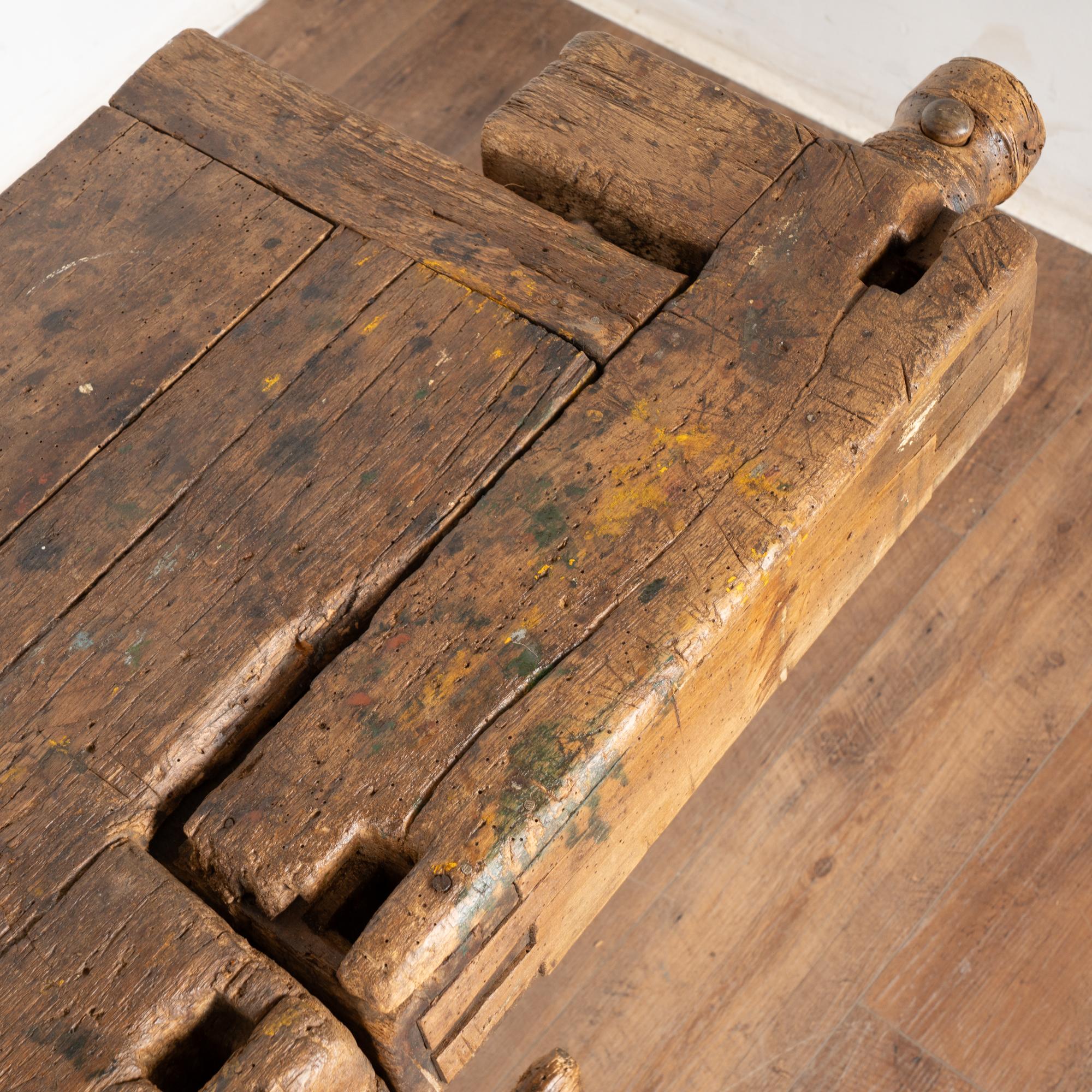 Wood 19th Century Carpenters Workbench Rustic Console Table For Sale