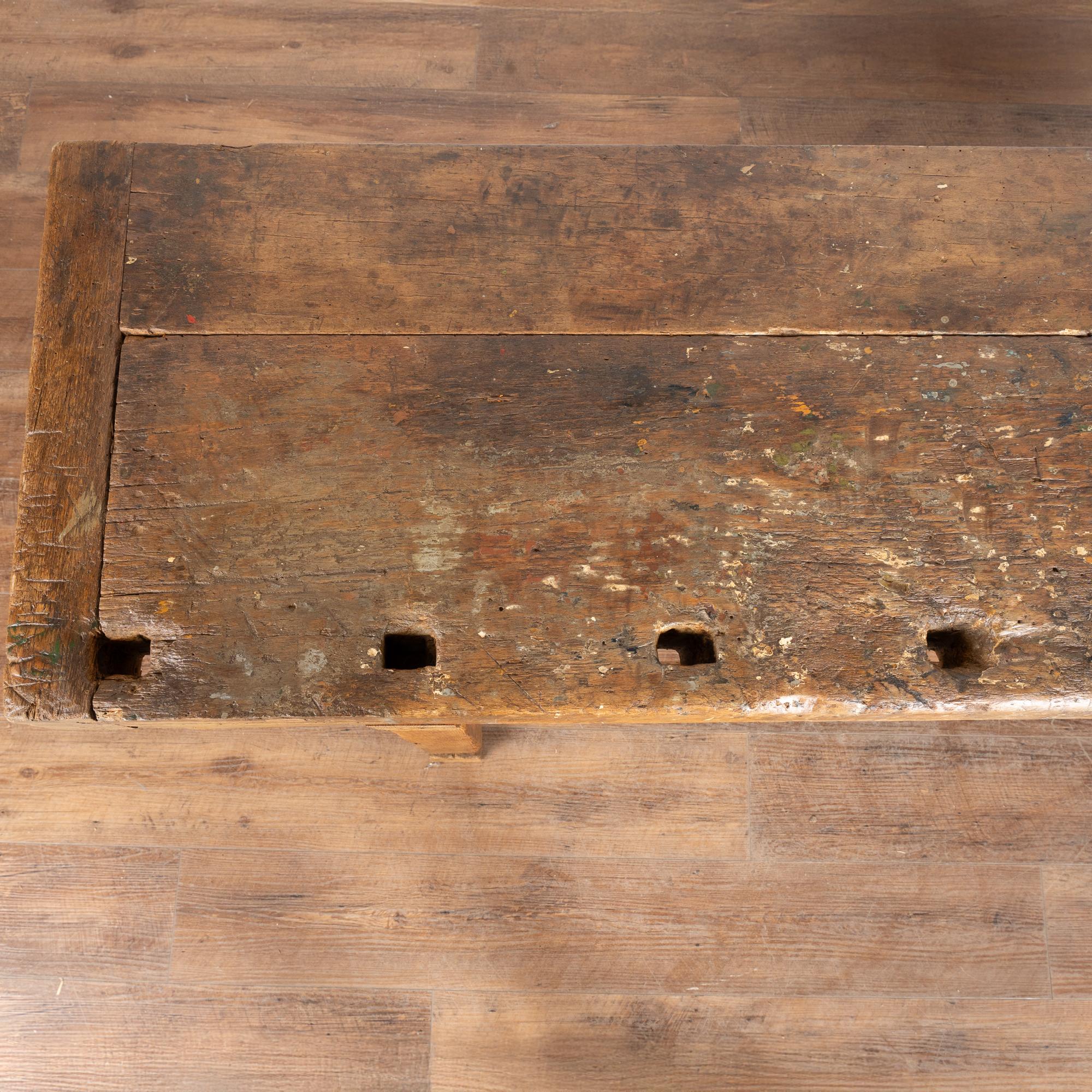 19th Century Carpenters Workbench Rustic Console Table For Sale 3