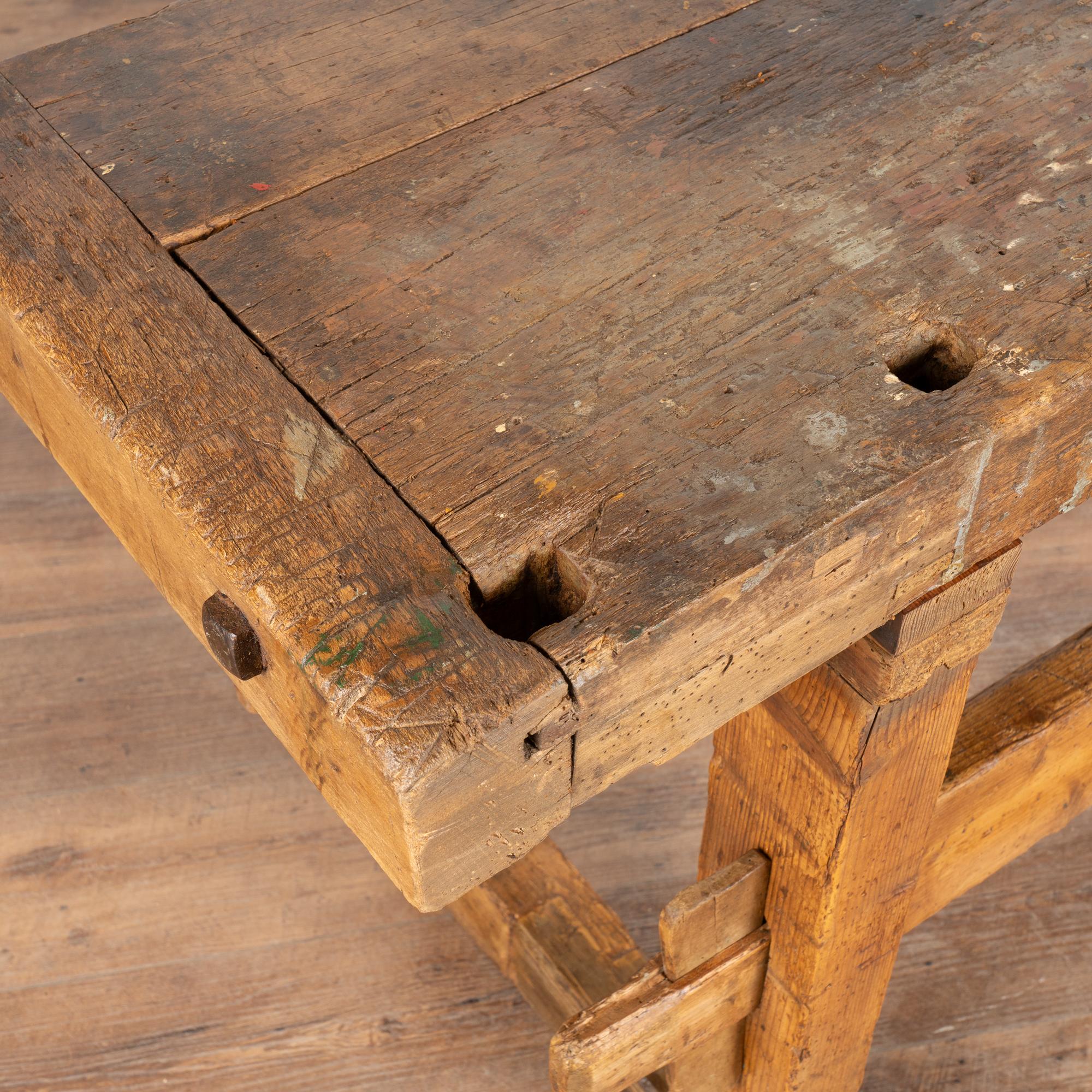 19th Century Carpenters Workbench Rustic Console Table For Sale 4